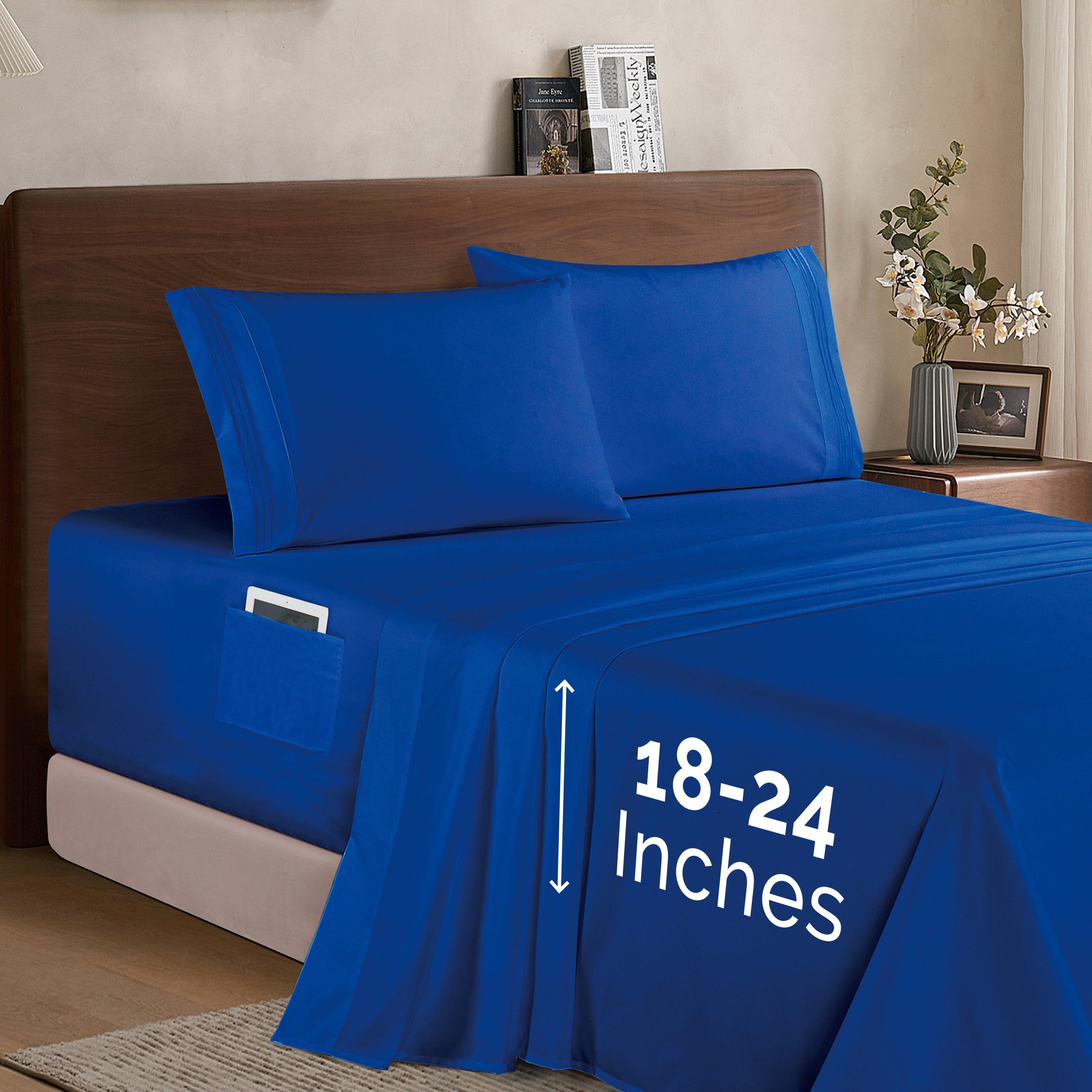 Extra deep 18-24 Inch Pocket 3 Line Embroidery, 4-Piece Sheet Set, Moody Shades