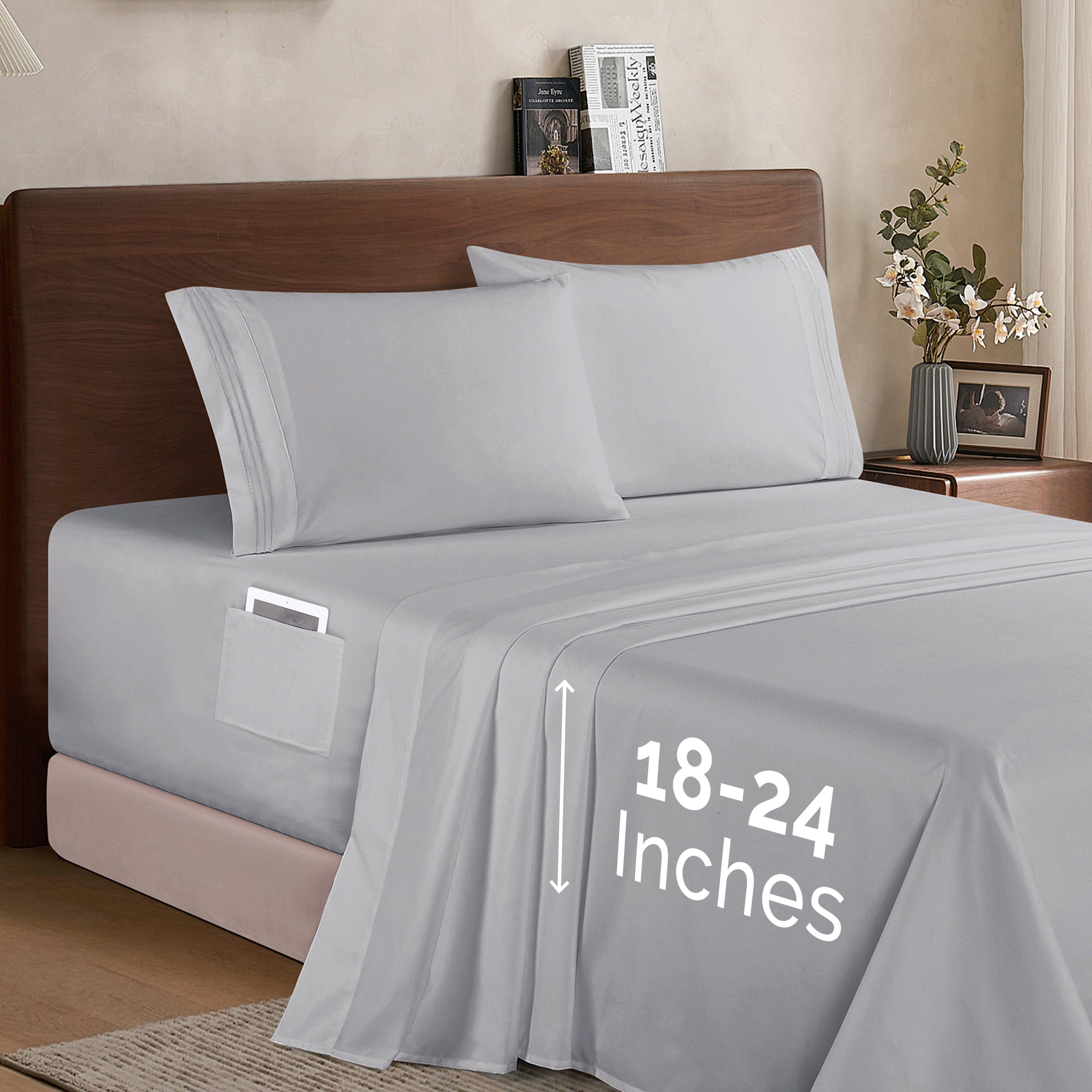 Extra deep 18-24 Inch Pocket 3 Line Embroidery, 4-Piece Sheet Set, Bright Shades
