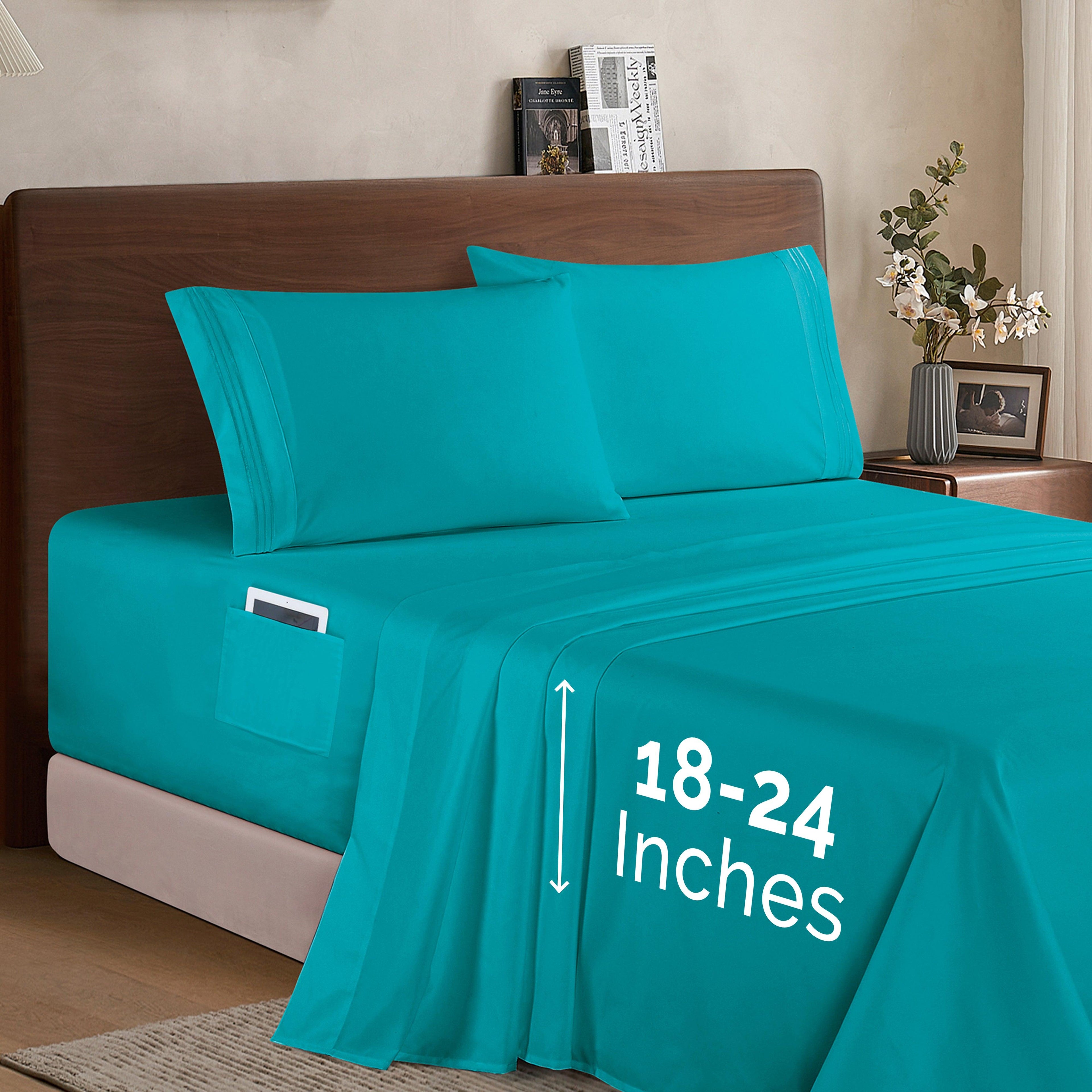 Extra deep 18-24 Inch Pocket 3 Line Embroidery, 4-Piece Sheet Set, Moody Shades