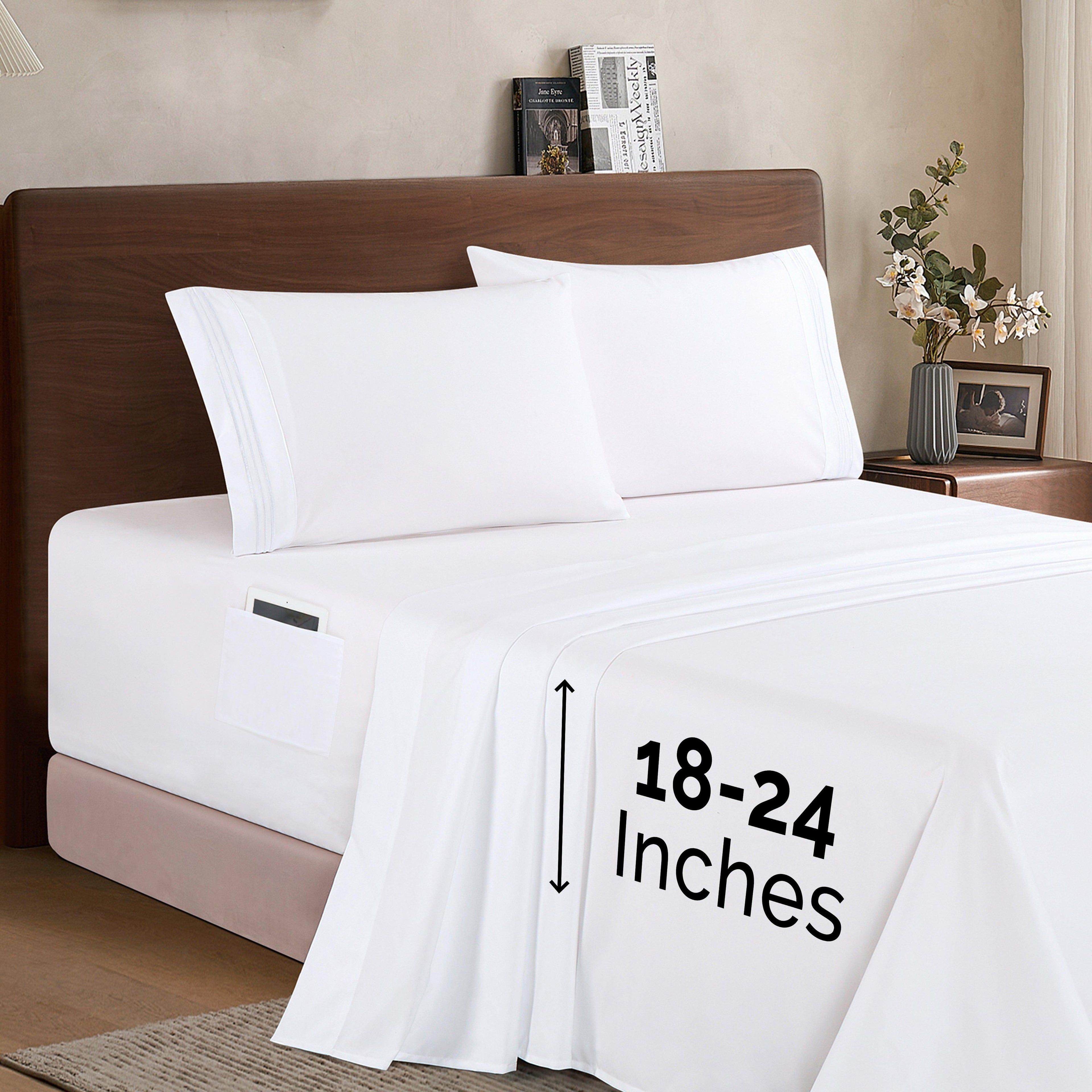 Extra deep 18-24 Inch Pocket 3 Line Embroidery, 4-Piece Sheet Set, Bright Shades