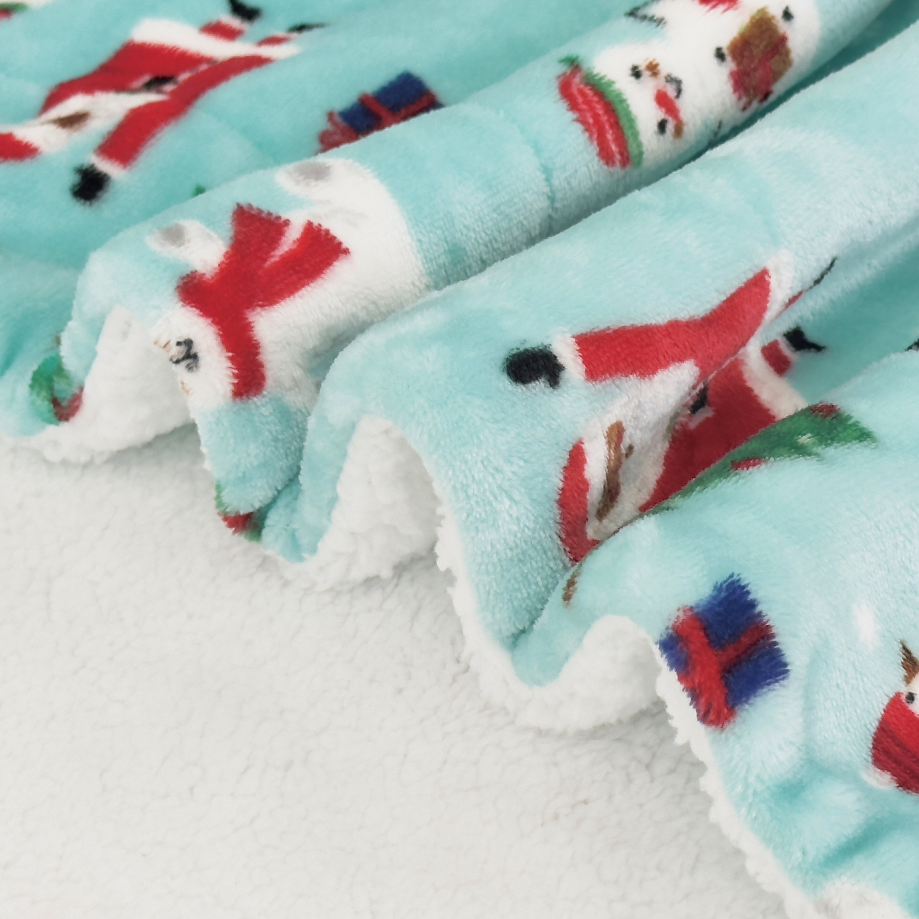 Christmas Sherpa Throw with Flannel Fleece - 50 x 60 inches