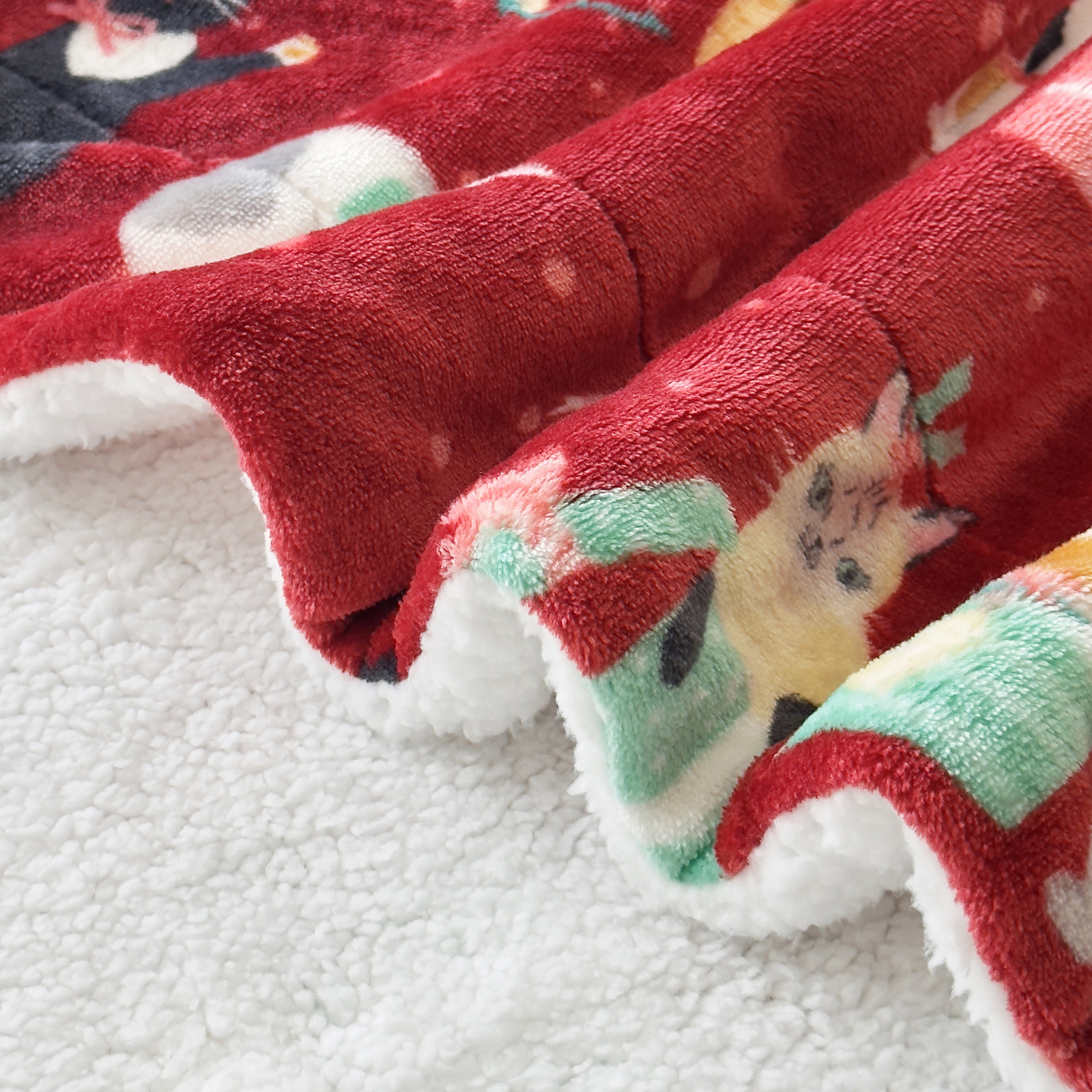 Christmas Sherpa Throw with Flannel Fleece - 50 x 60 inches