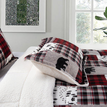 Elegant Comfort 3-Piece Patch Micro-Suede Reversible Sherpa - Comforter Set