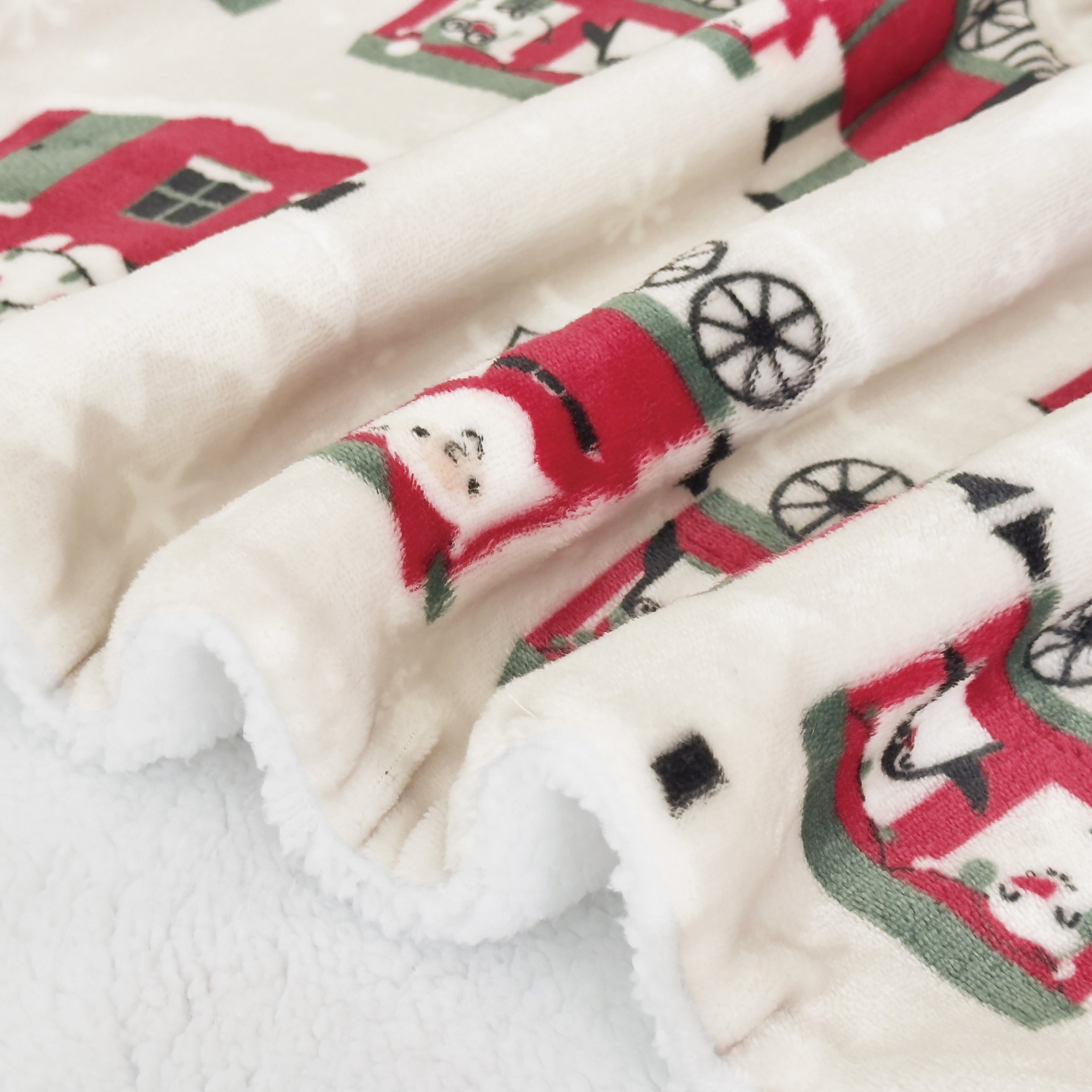 Christmas Sherpa Throw with Flannel Fleece - 50 x 60 inches