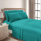 6-Piece Dobby Stripe Printed Bed Sheet Set- Soft as a Hotel Premium Quality