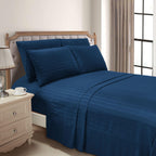 6-Piece Dobby Stripe Printed Bed Sheet Set- Soft as a Hotel Premium Quality