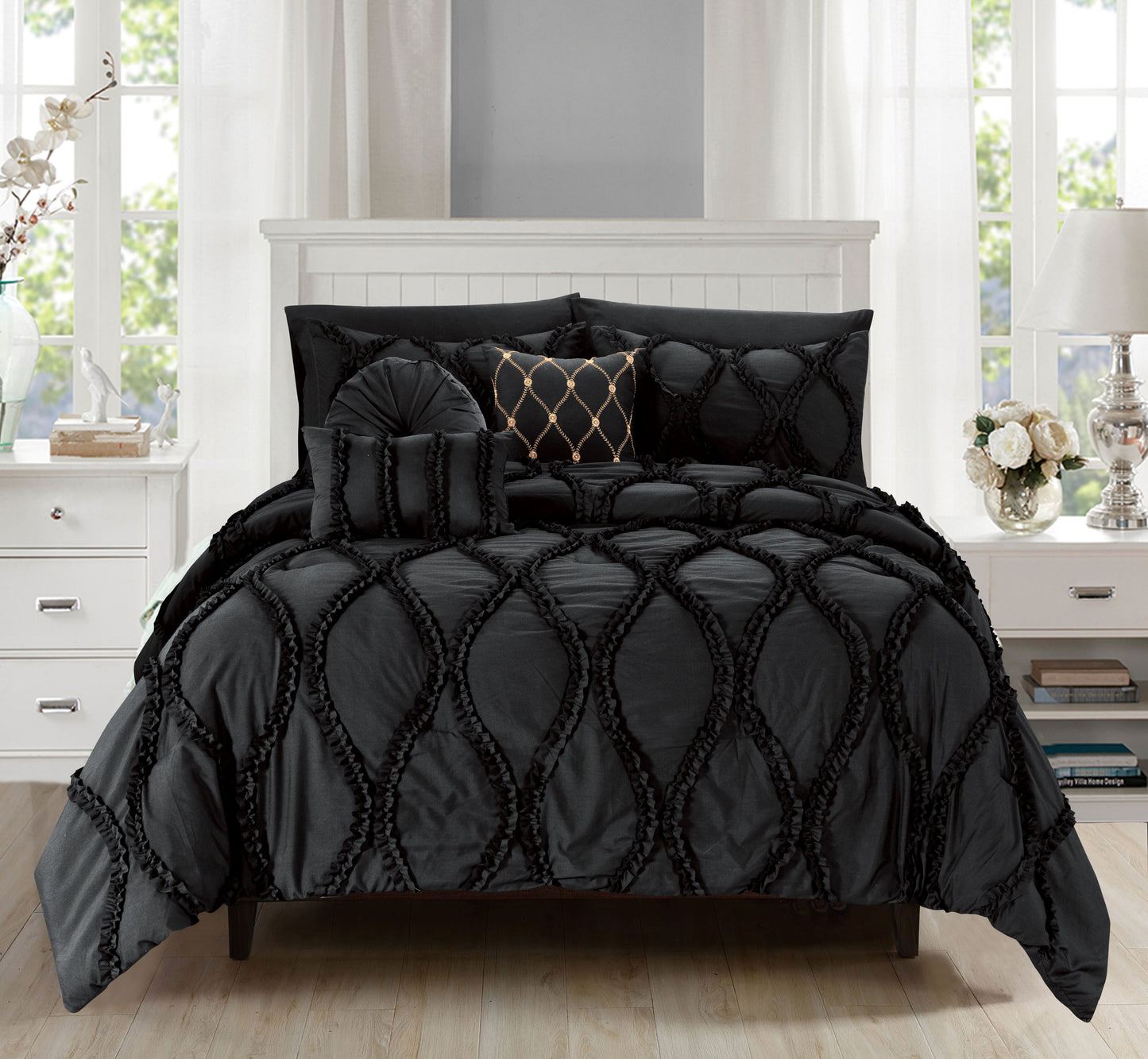 Elegant Comfort 10-Piece Infinity Design Comforter Set - Includes 4-Piece Sheet Set with Double Sided Storage Pockets
