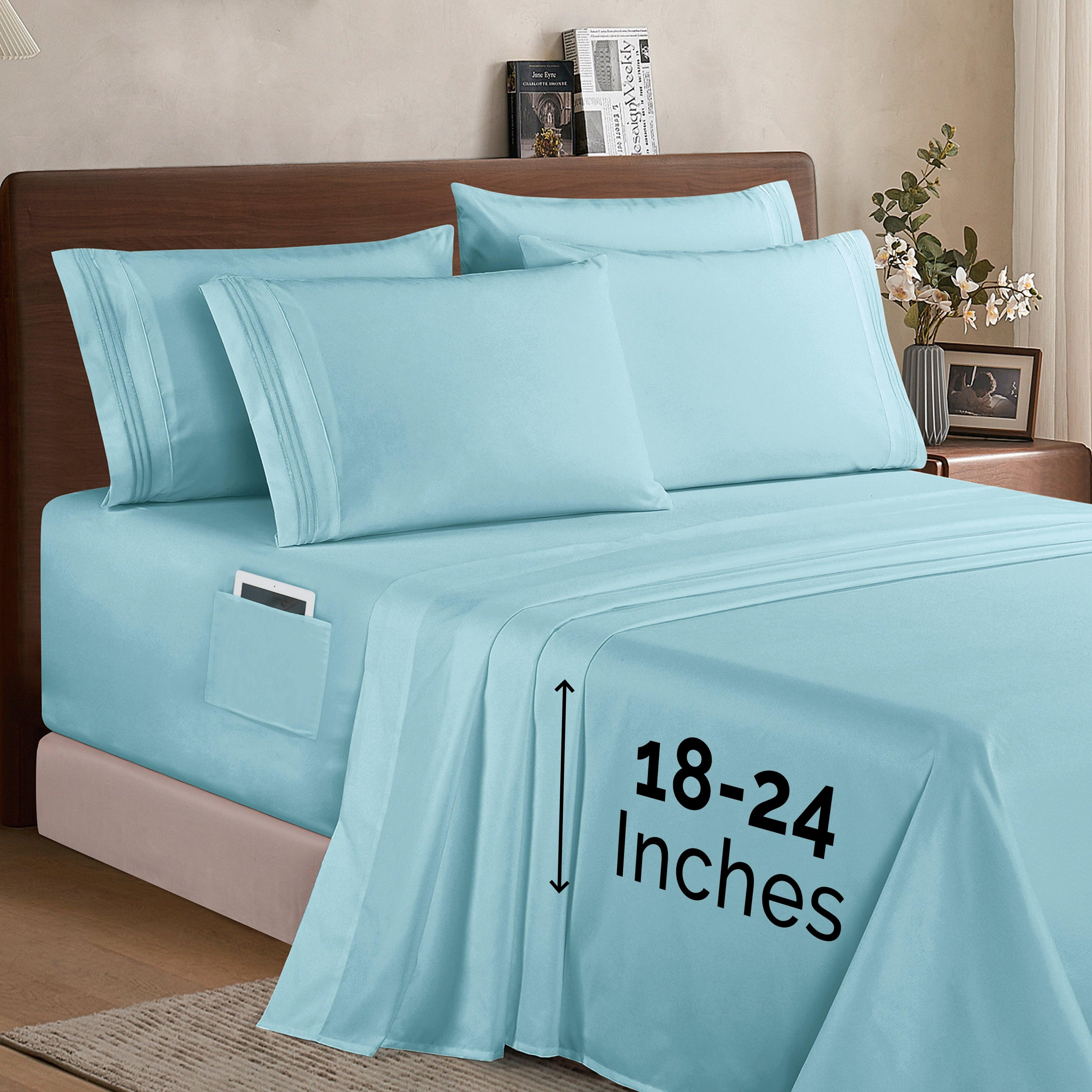Extra deep Pocket 3 Line Embroidery, 6-Piece Sheet Set