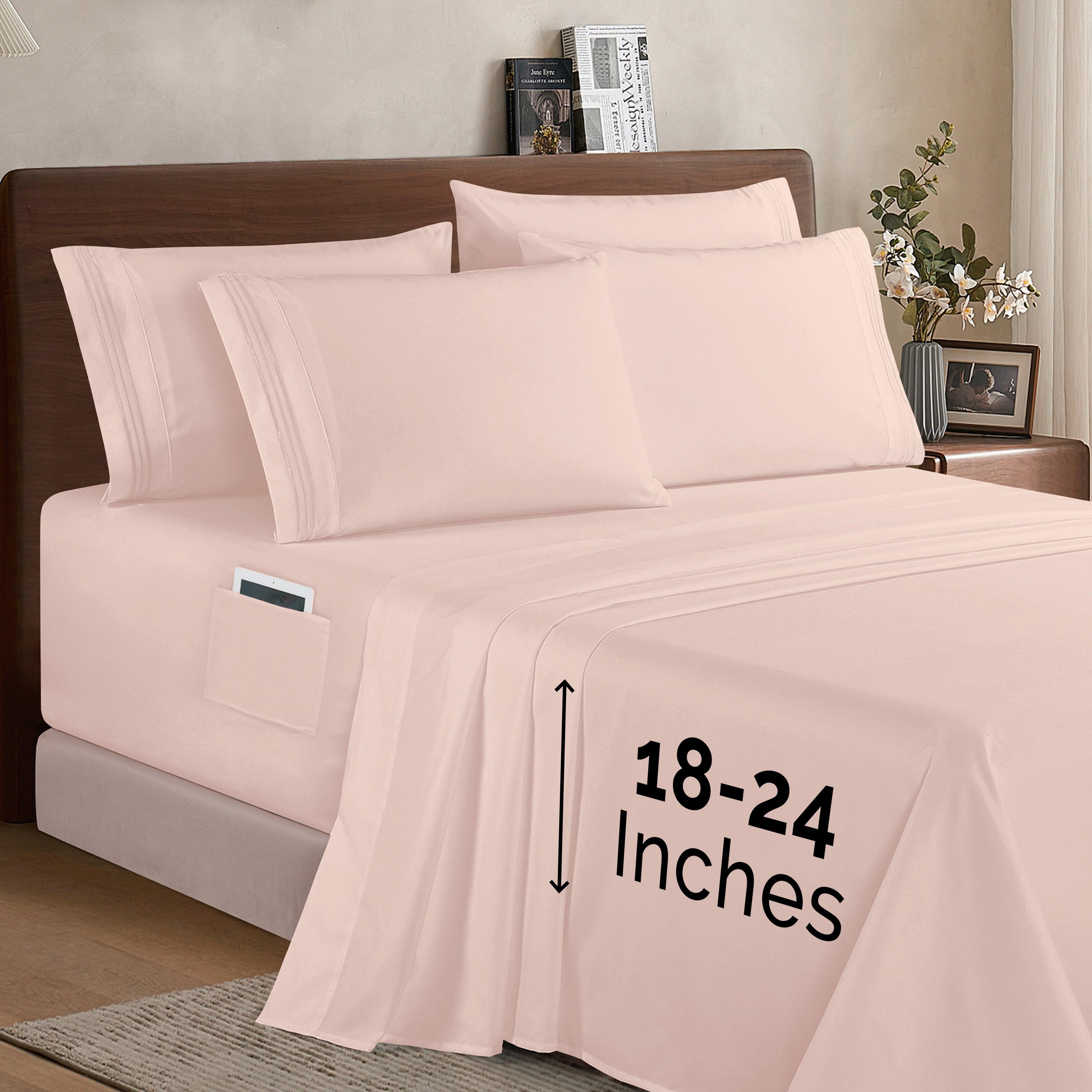 Extra deep Pocket 3 Line Embroidery, 6-Piece Sheet Set