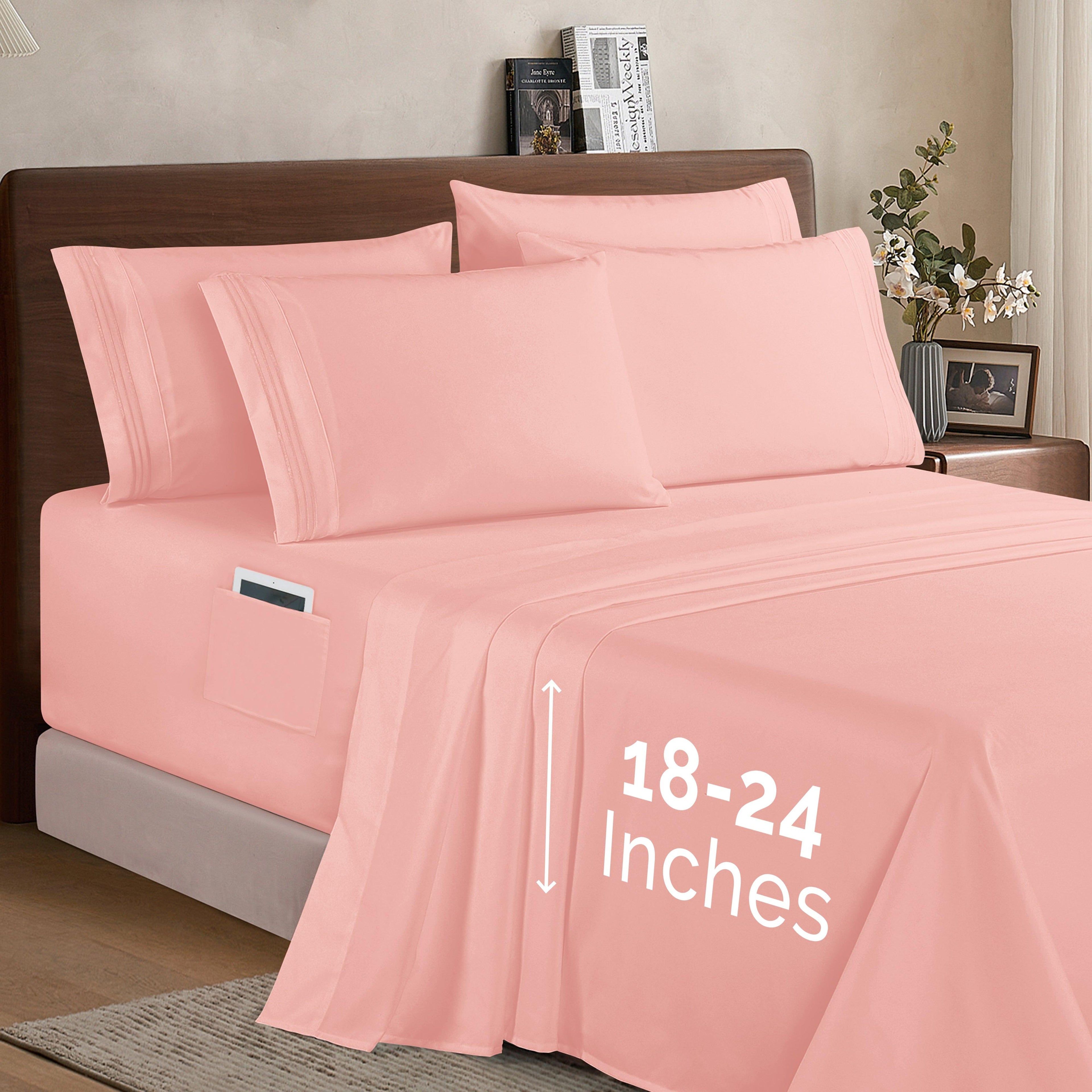 Extra deep Pocket 3 Line Embroidery, 6-Piece Sheet Set