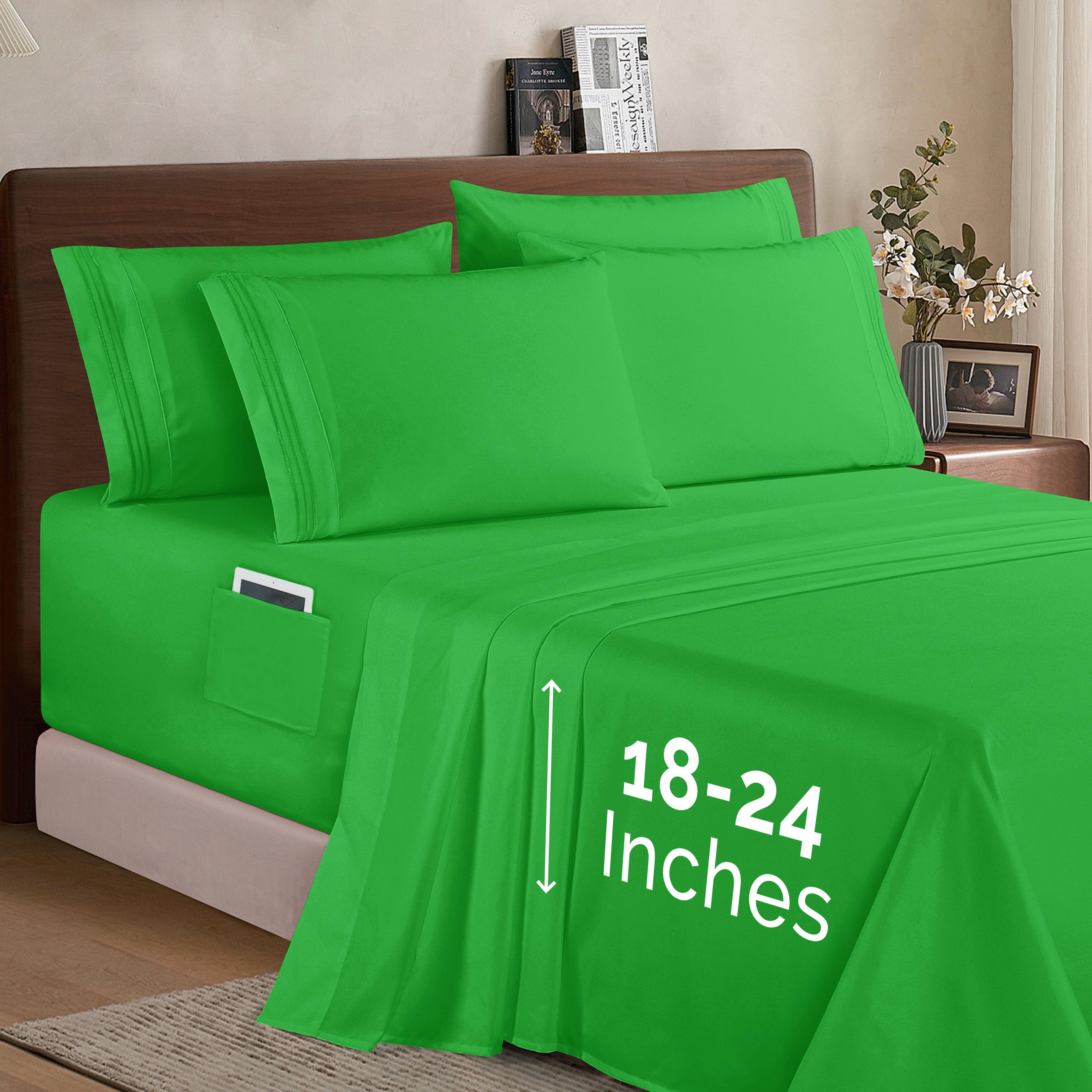 Extra deep Pocket 3 Line Embroidery, 6-Piece Sheet Set