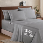 Extra deep 18-24 Inch Pocket 3 Line Embroidery, 6-Piece Sheet Set, Moody Shades