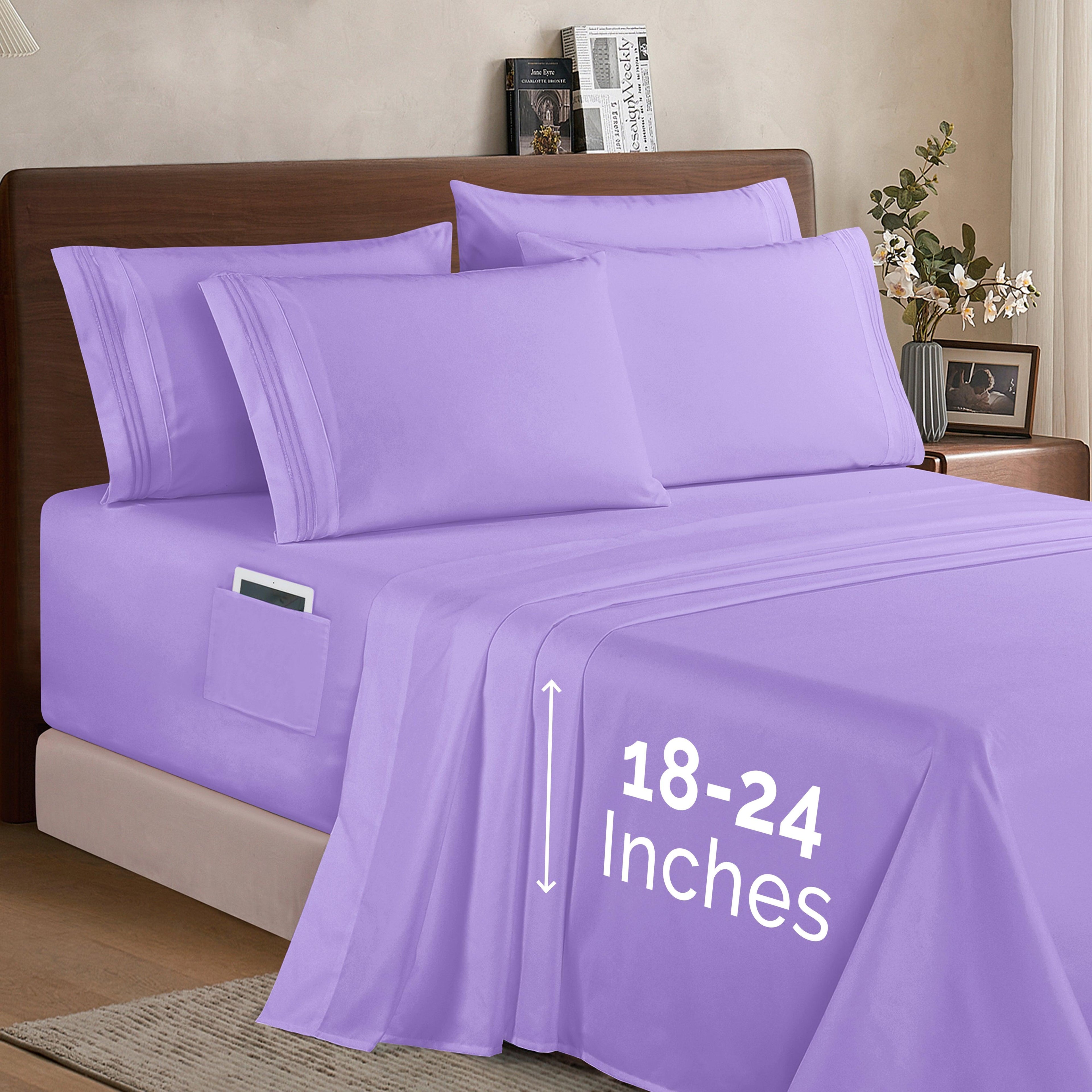 Extra deep Pocket 3 Line Embroidery, 6-Piece Sheet Set