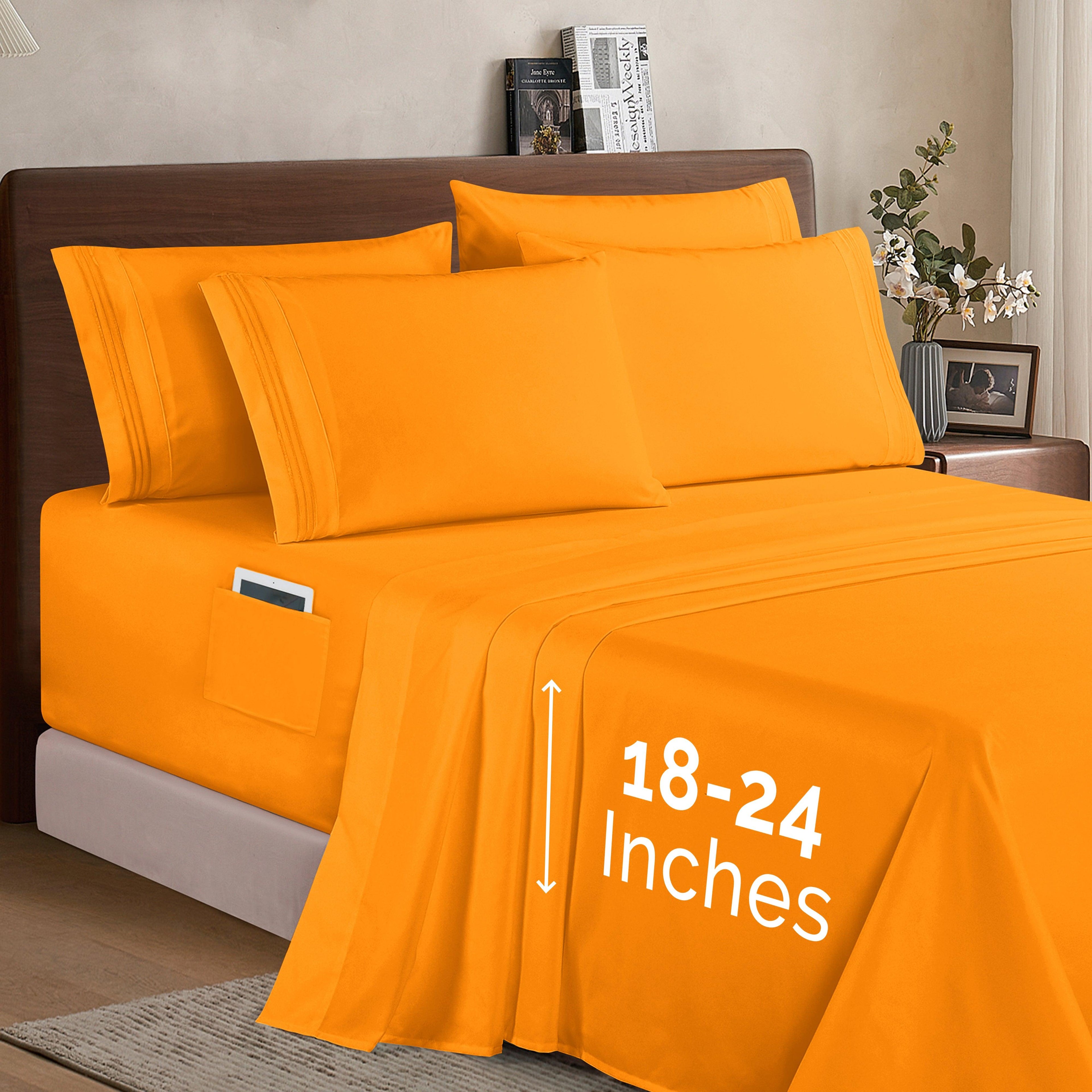 Extra deep Pocket 3 Line Embroidery, 6-Piece Sheet Set