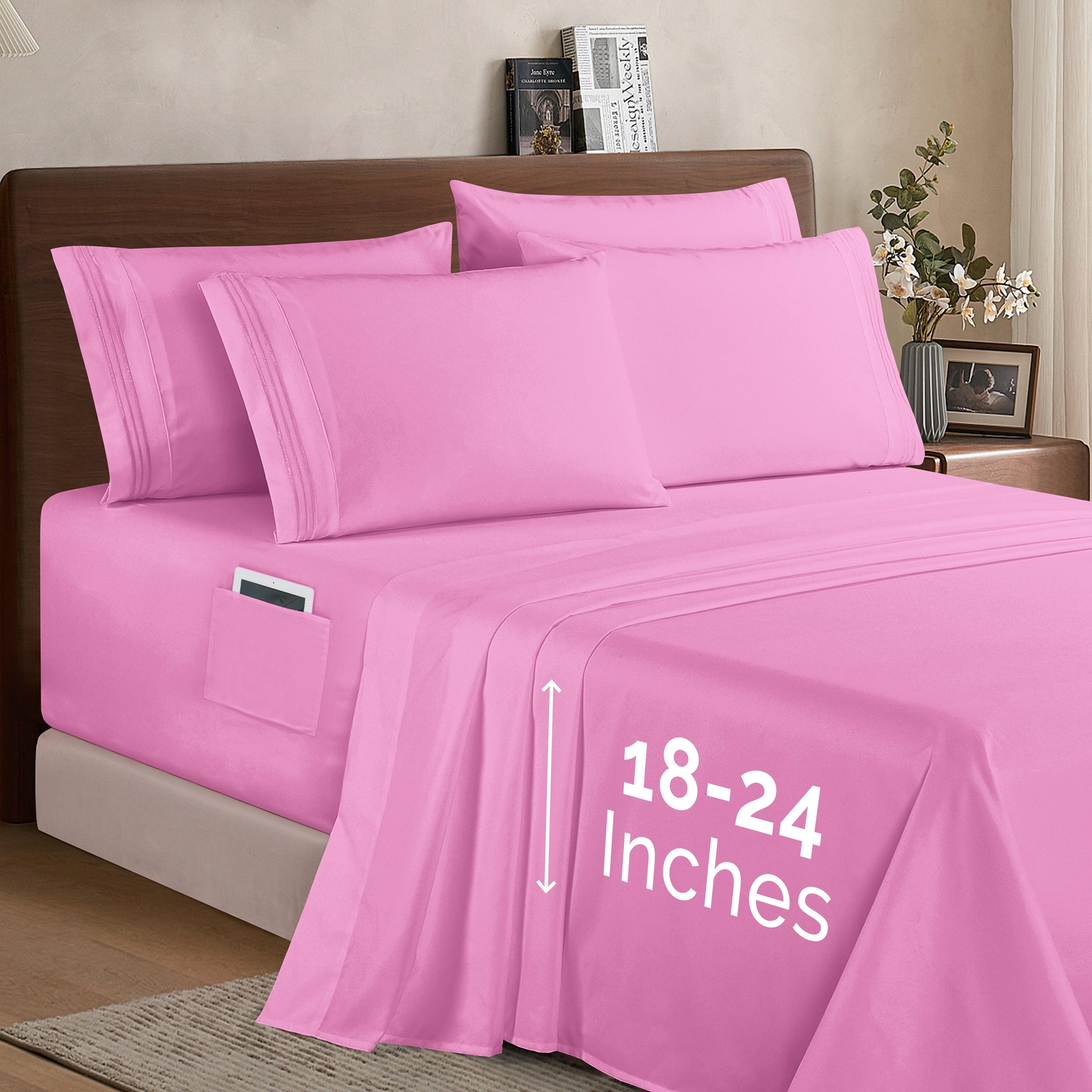 Extra deep Pocket 3 Line Embroidery, 6-Piece Sheet Set