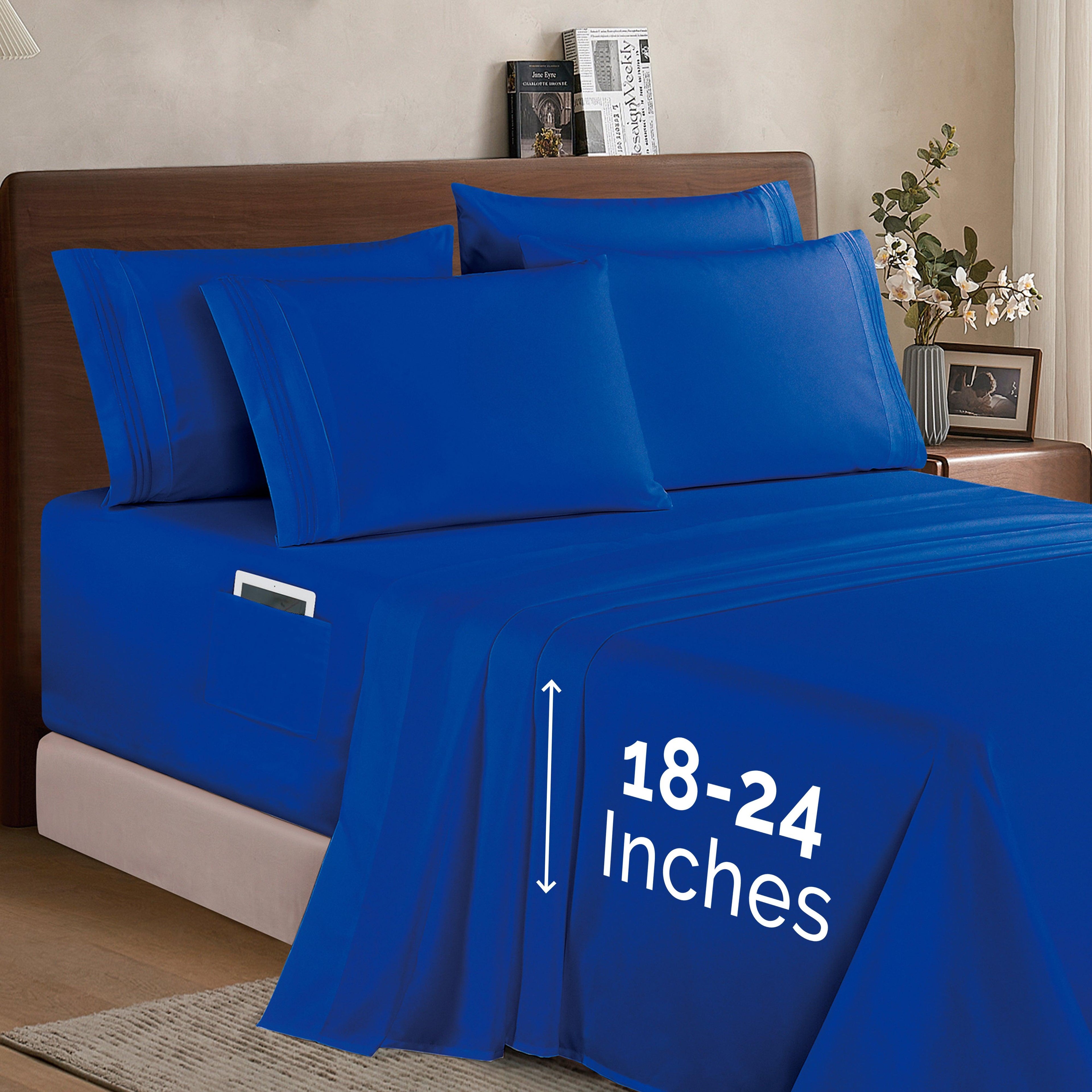 Extra deep 18-24 Inch Pocket 3 Line Embroidery, 6-Piece Sheet Set, Moody Shades