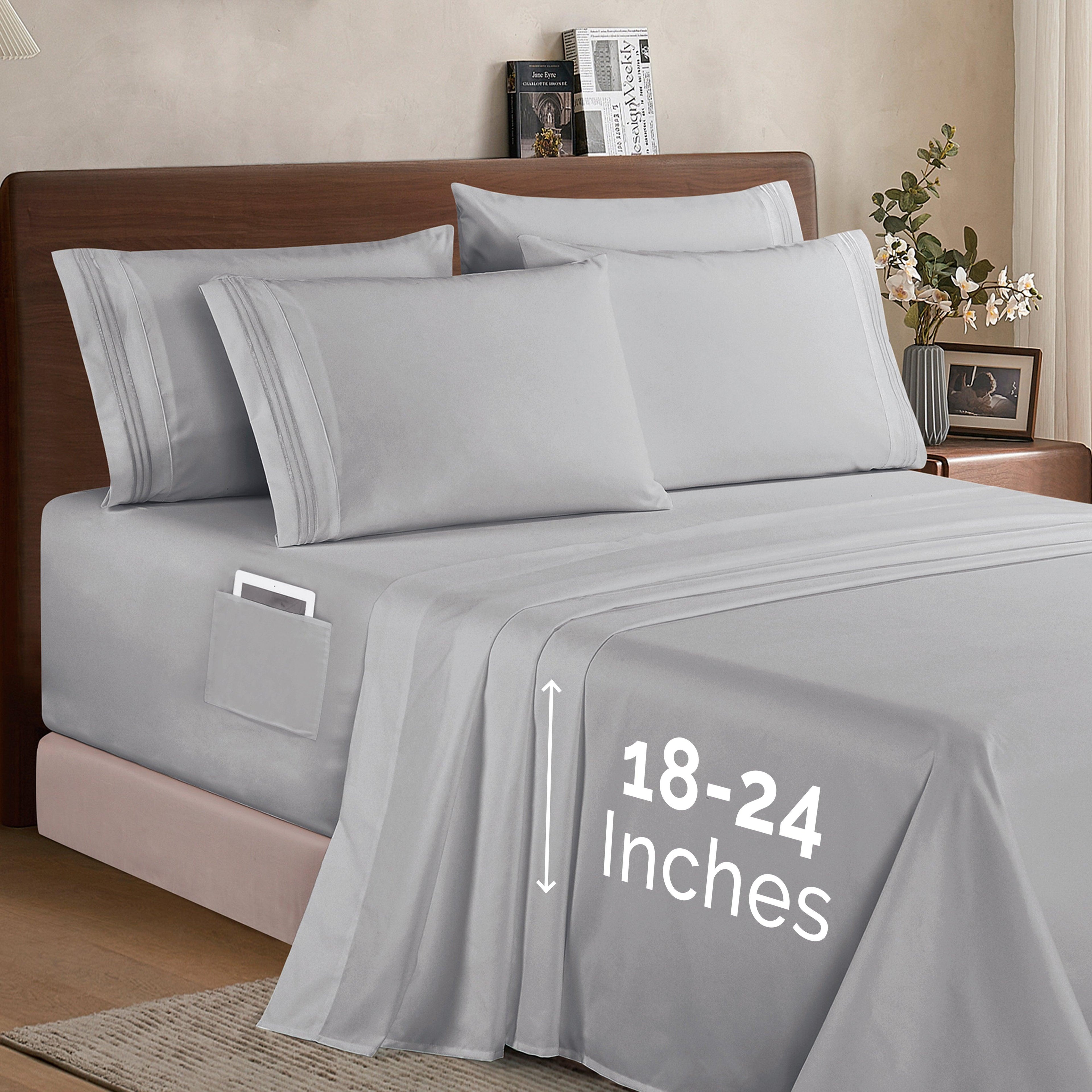 Extra deep Pocket 3 Line Embroidery, 6-Piece Sheet Set
