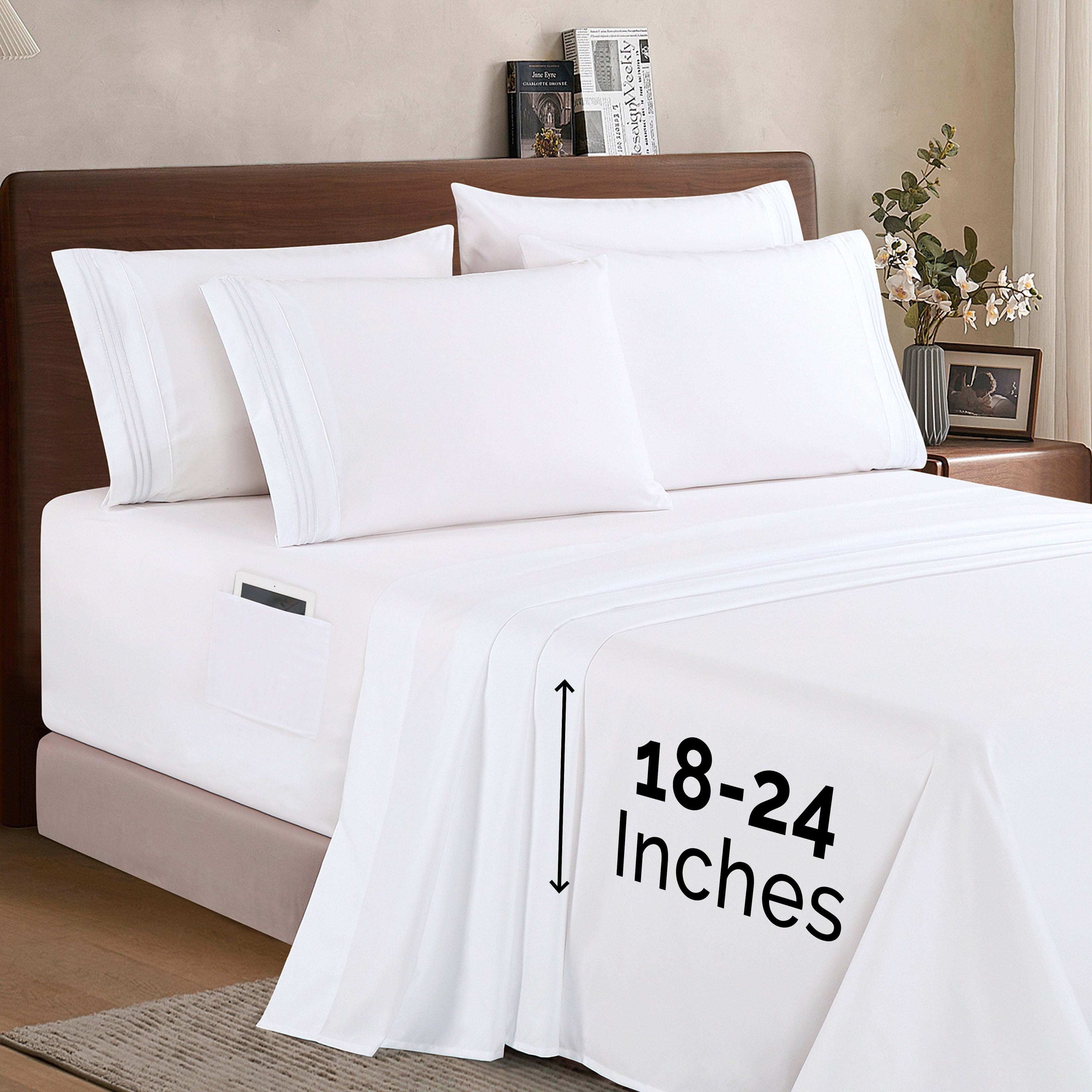 Extra deep Pocket 3 Line Embroidery, 6-Piece Sheet Set
