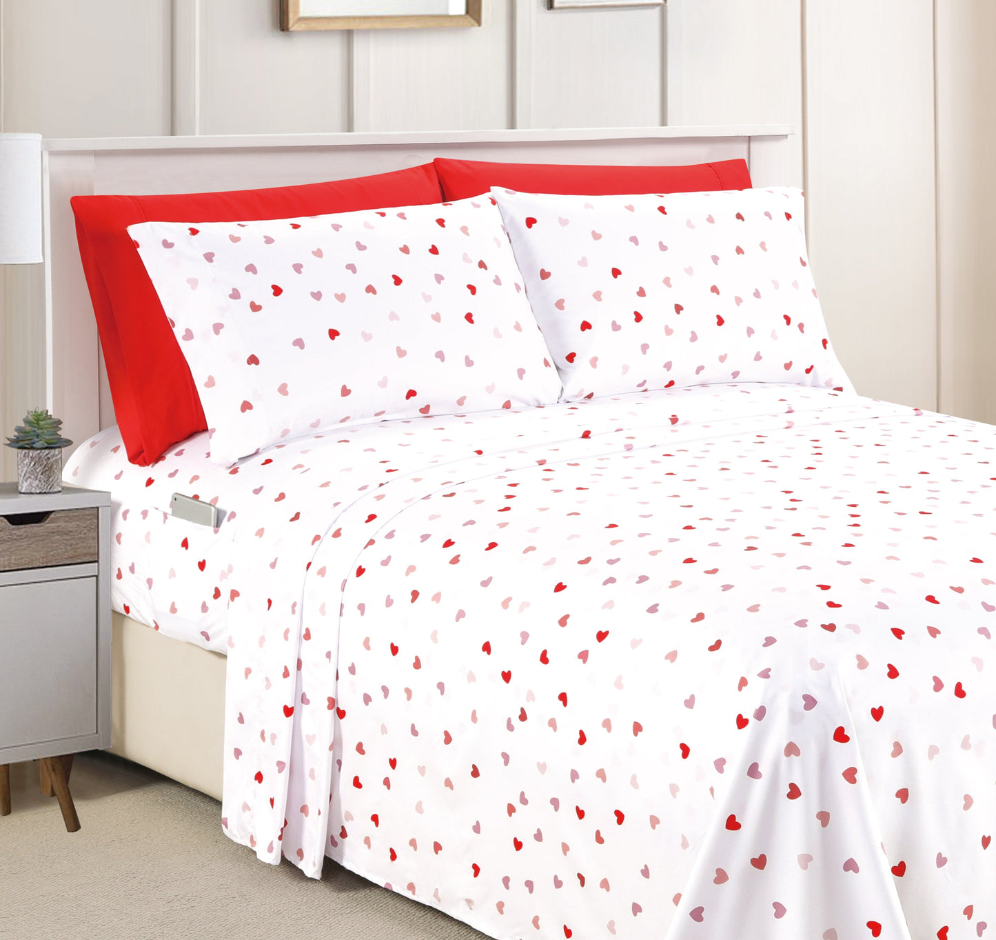 Elegant Comfort 6-Piece Heart Pattern Valentina Sheet Set - Soft as a Hotel Premium Quality Bedding