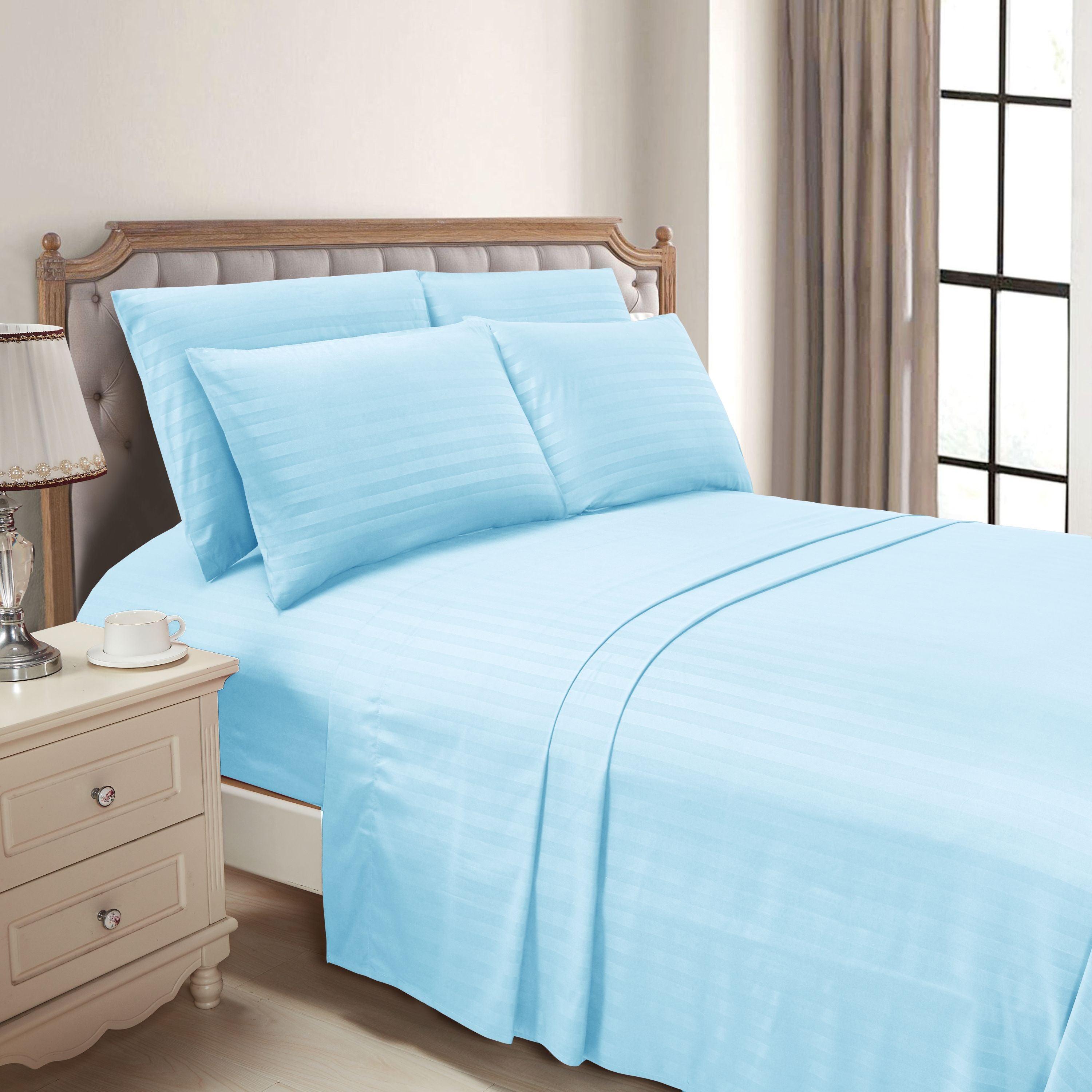 6-Piece Dobby Stripe Printed Bed Sheet Set- Soft as a Hotel Premium Quality