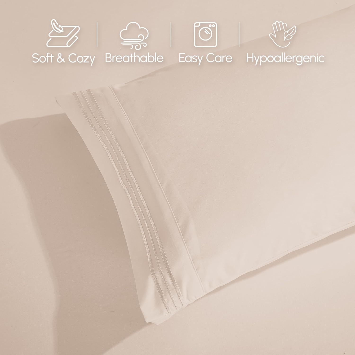 Extra deep Pocket 3 Line Embroidery, 6-Piece Sheet Set