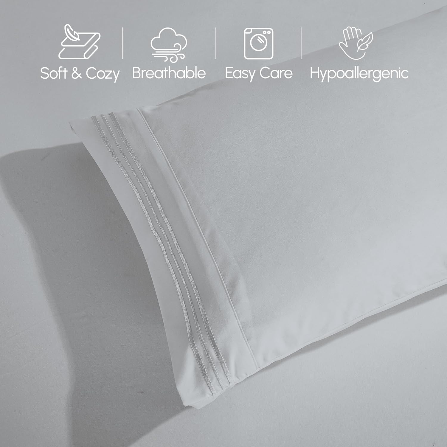 Extra deep Pocket 3 Line Embroidery, 6-Piece Sheet Set