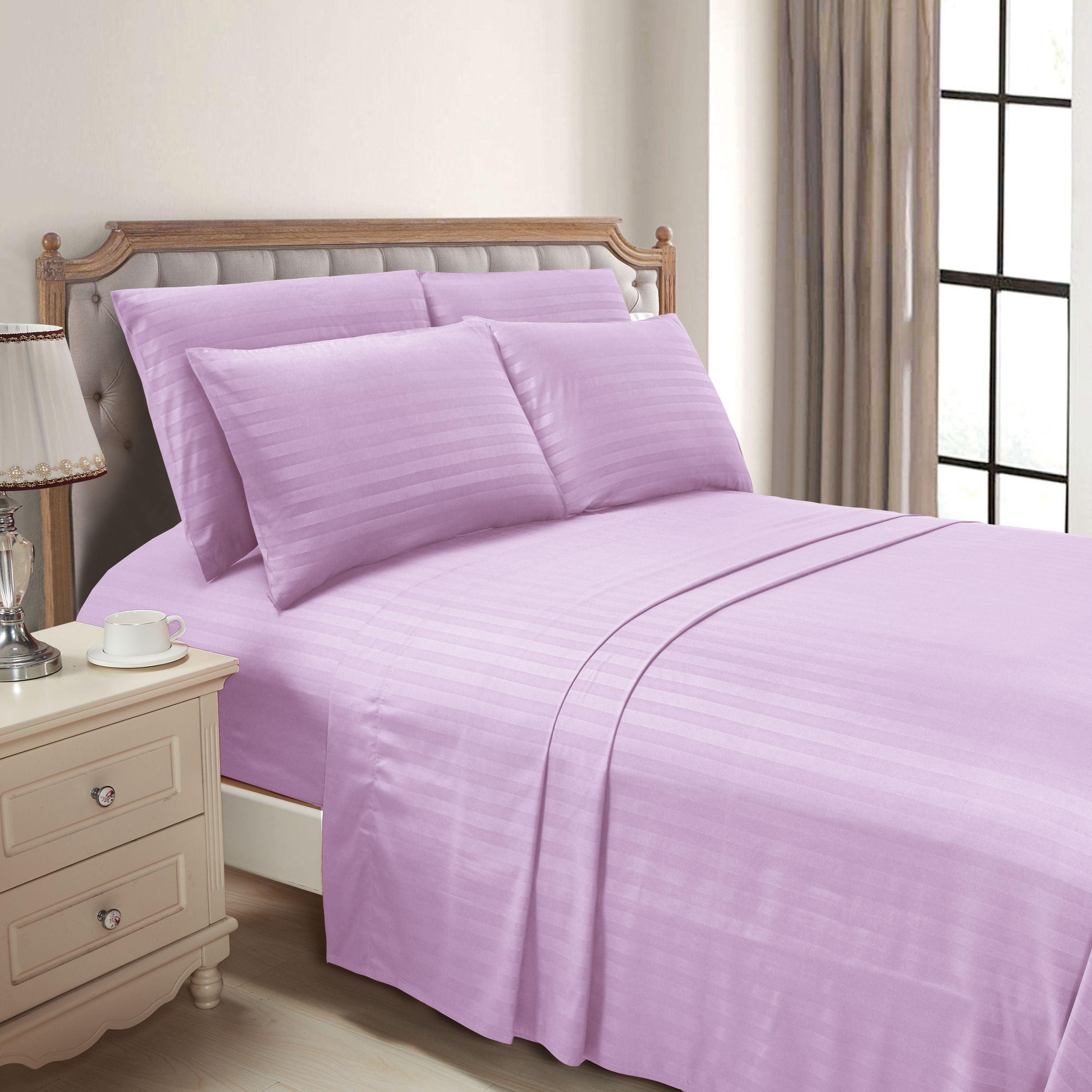 6-Piece Dobby Stripe Printed Bed Sheet Set- Soft as a Hotel Premium Quality