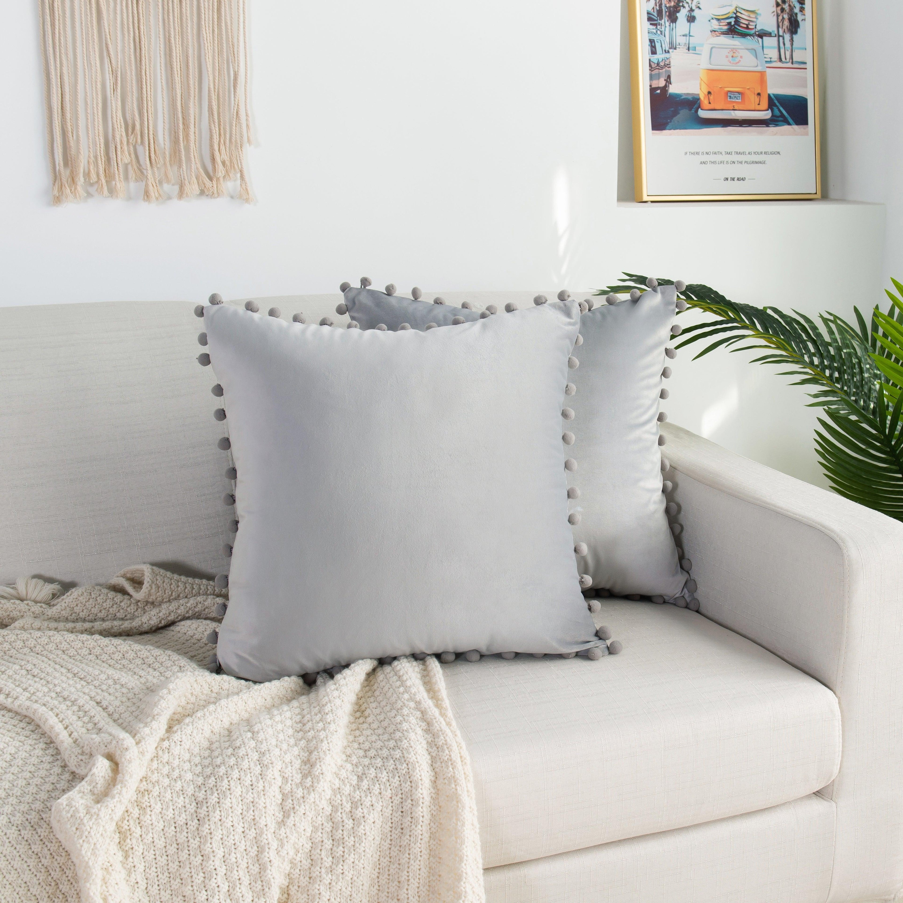 2 Piece Pom-Pom Velvet Cushion Cover - Pillow Covers