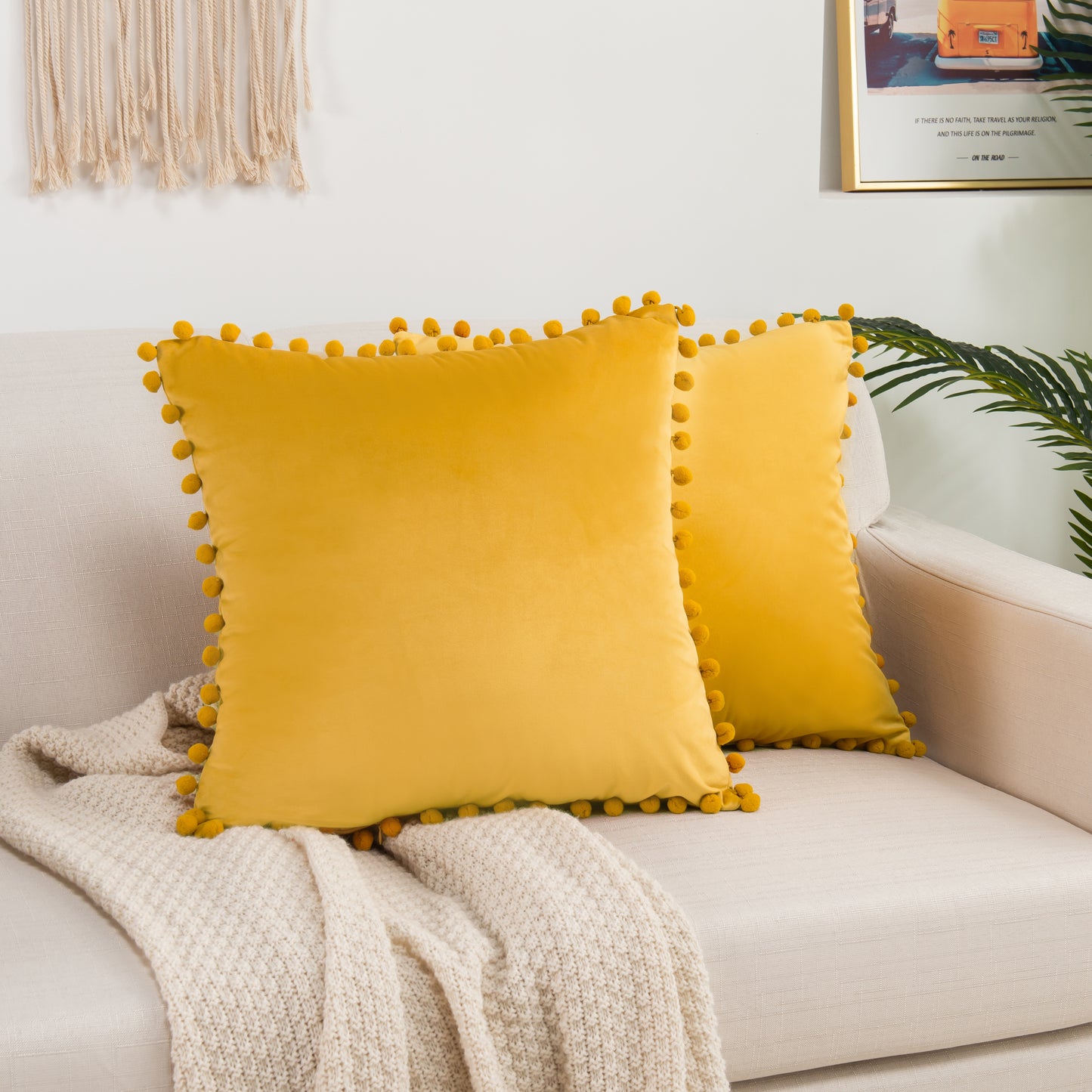 Elegant Comfort 2 Piece Pom-Pom Velvet Cushion Cover - Pillow Covers