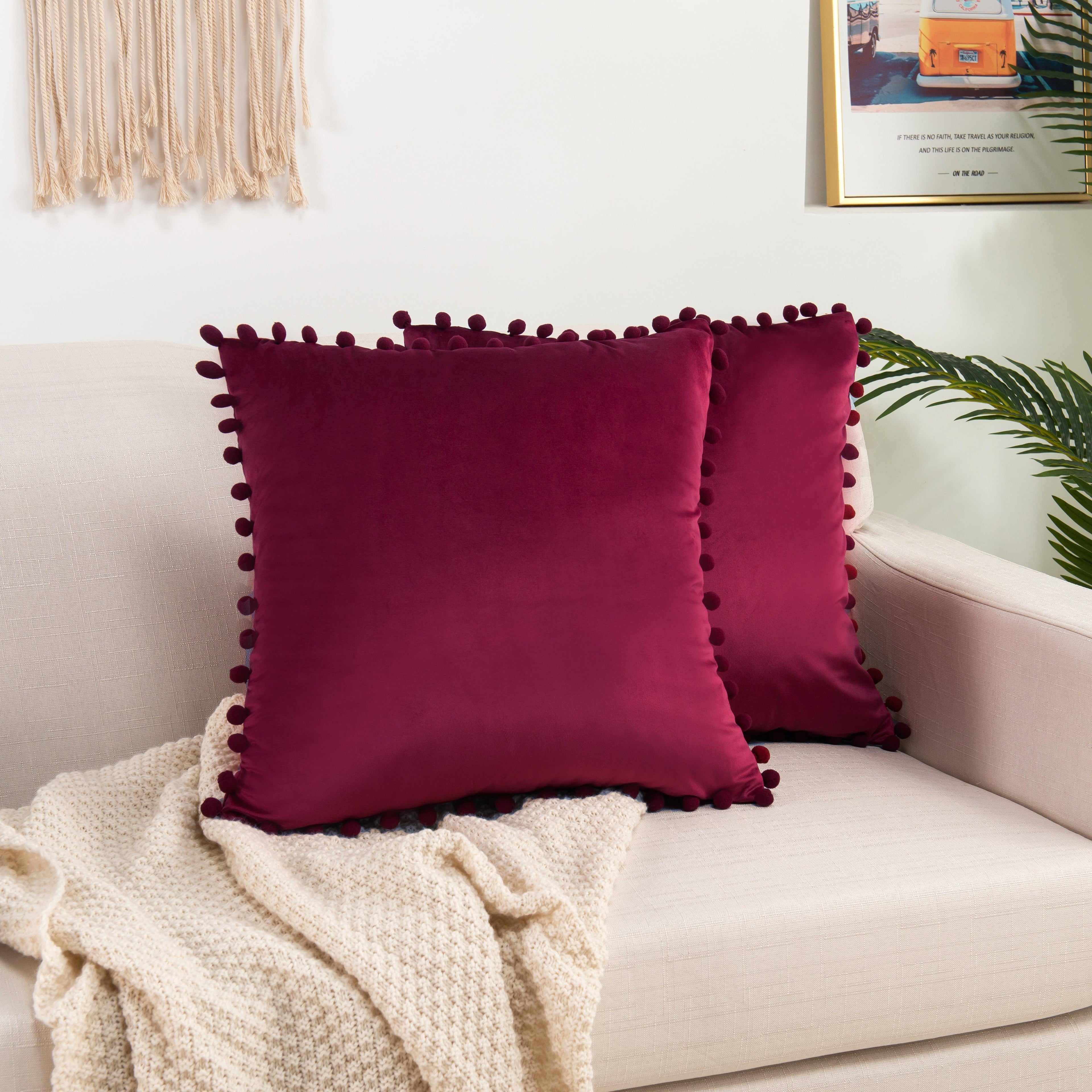 2 Piece Pom-Pom Velvet Cushion Cover - Pillow Covers