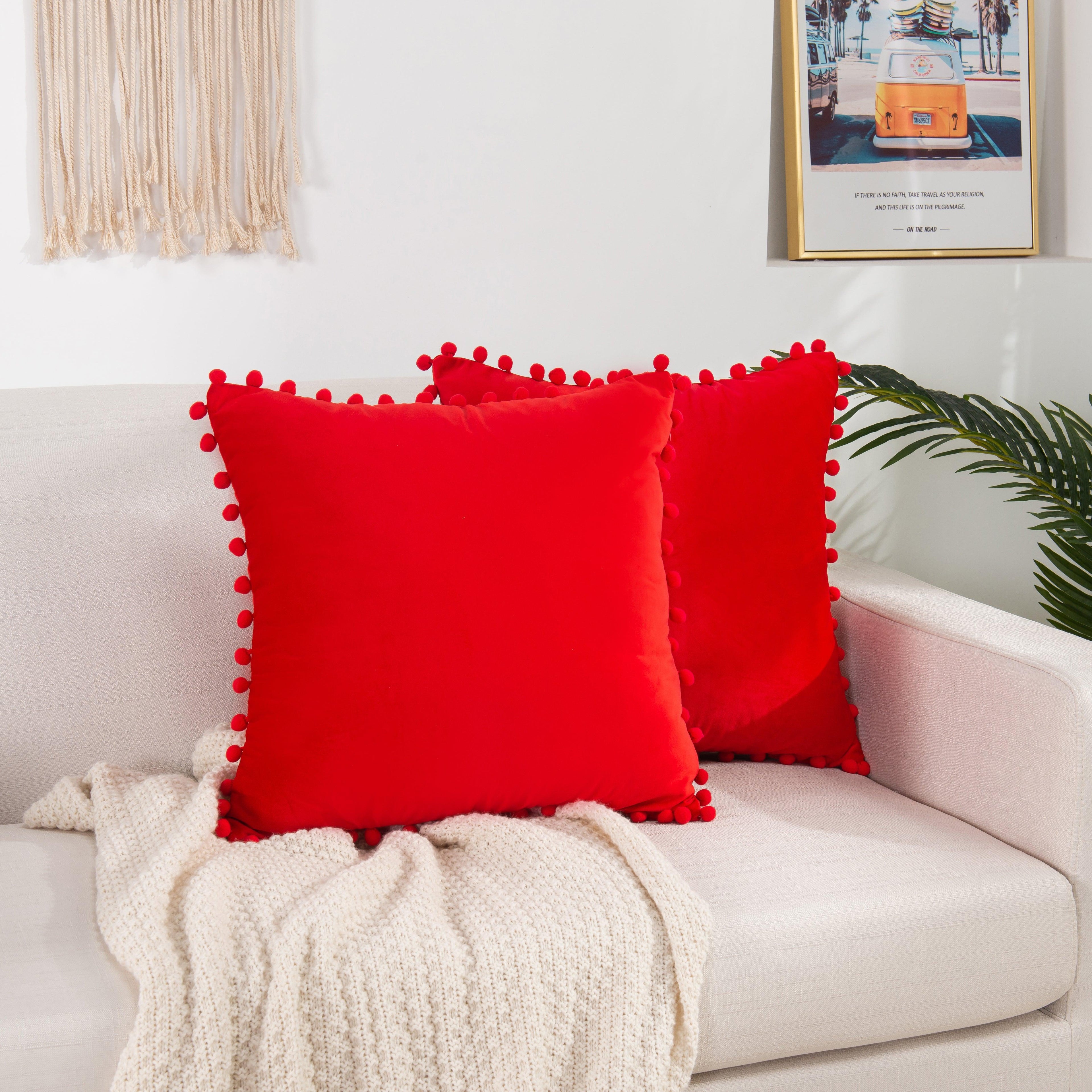 2 Piece Pom-Pom Velvet Cushion Cover - Pillow Covers