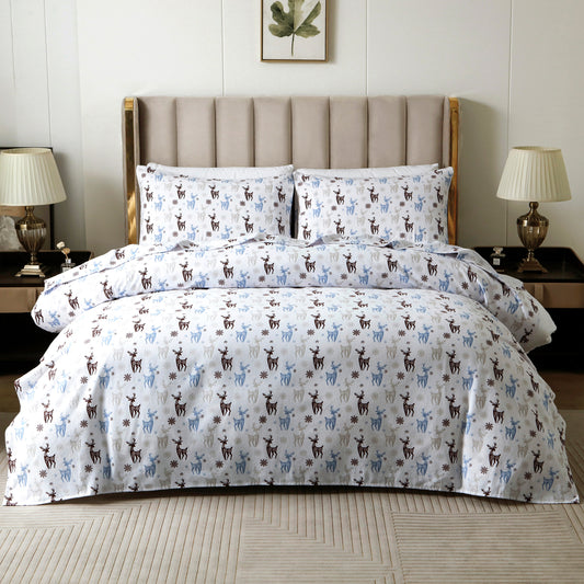 Elegant Comfort 4-Piece Holiday Cotton Flannel Sheet Set - 100% Turkish Cotton