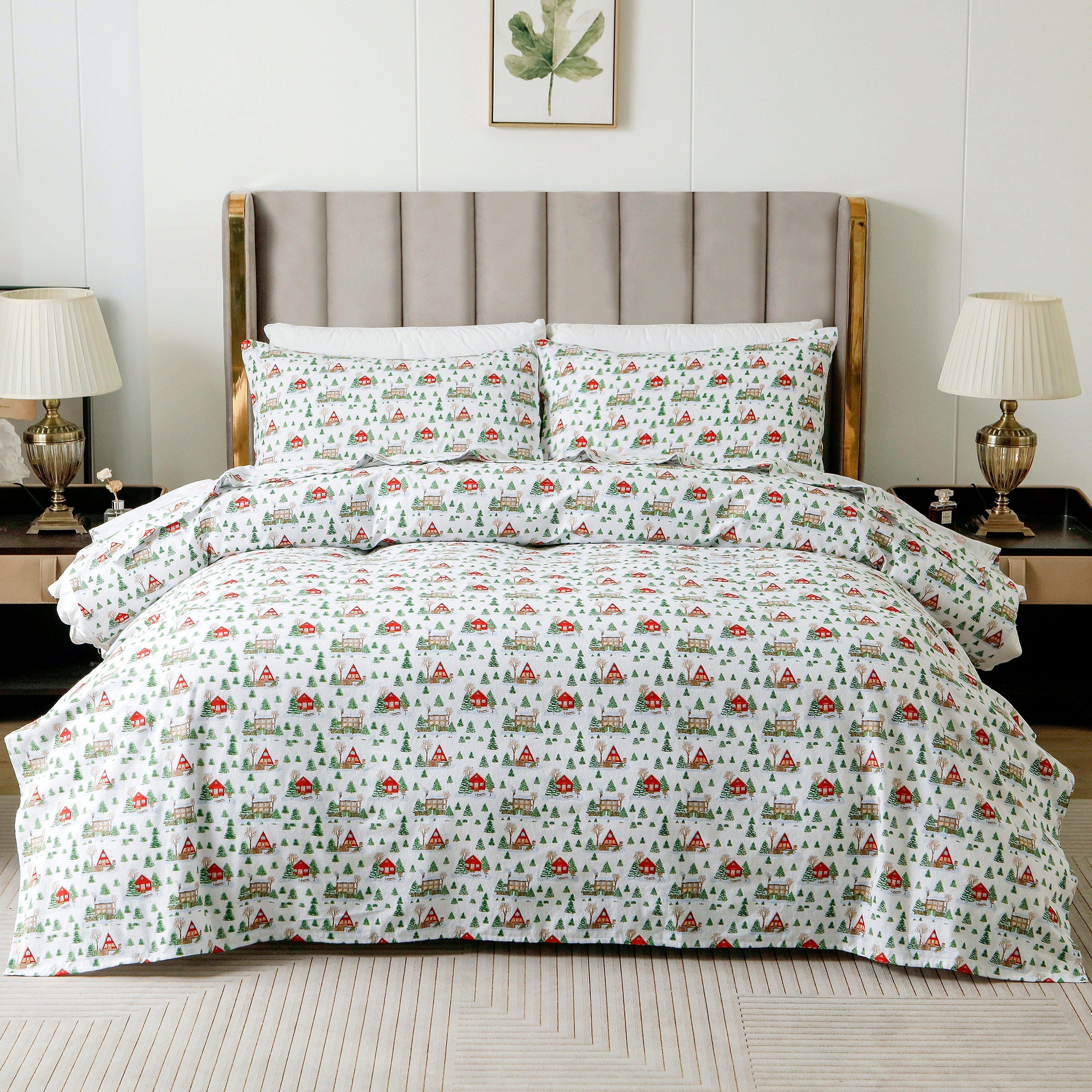 4-Piece Holiday Cotton Flannel Sheet Set - 100% Turkish Cotton