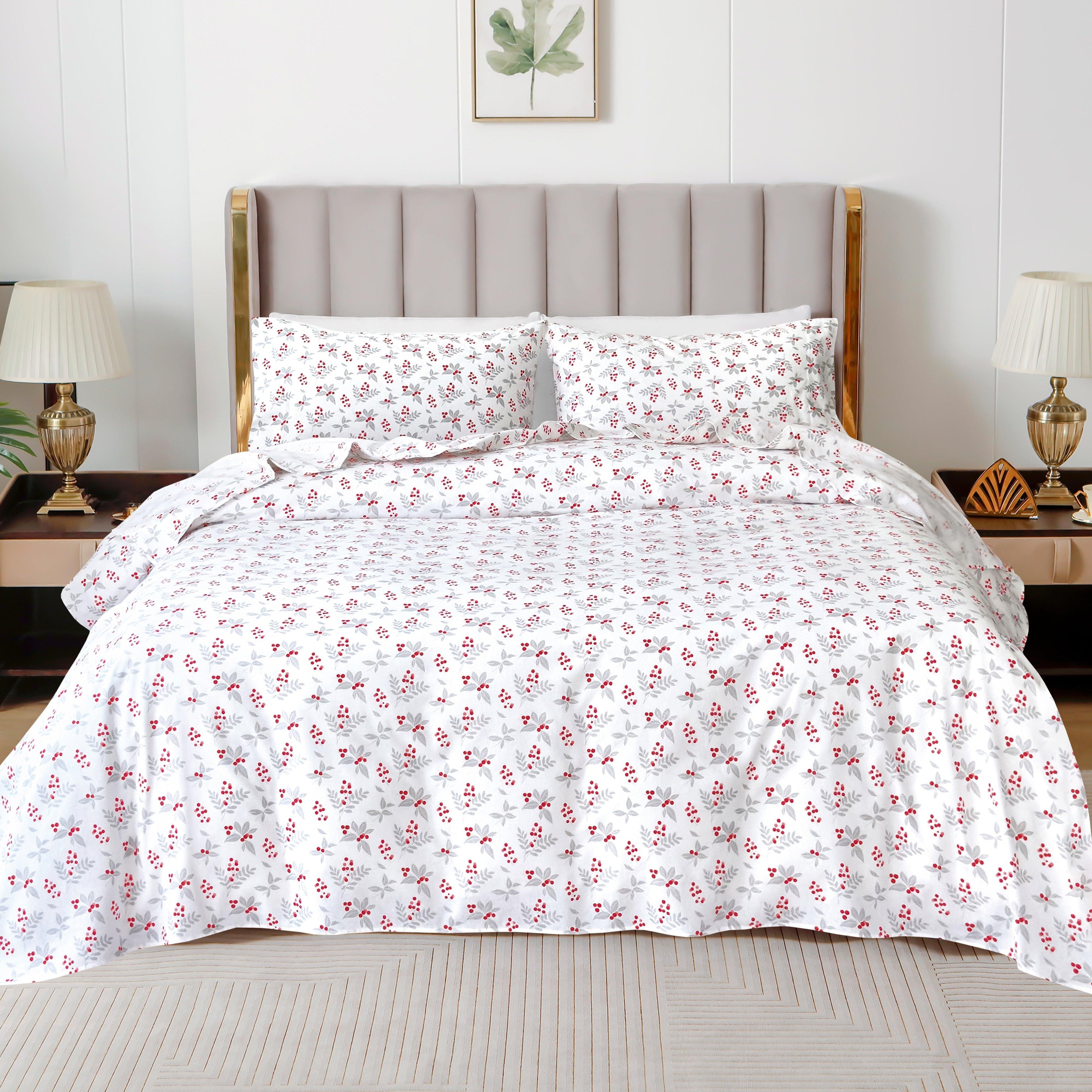 4-Piece Holiday Cotton Flannel Sheet Set - 100% Turkish Cotton