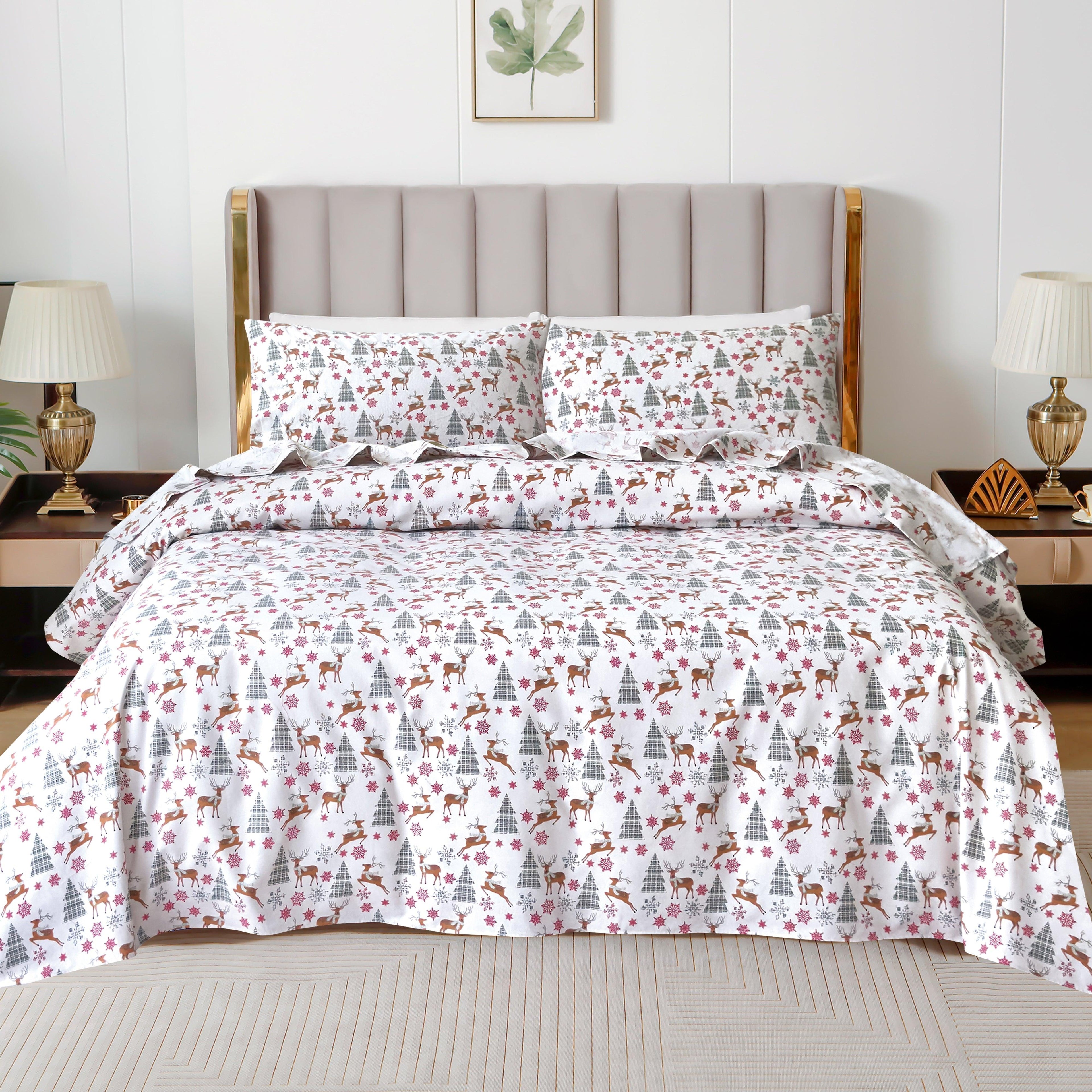 4-Piece Holiday Cotton Flannel Sheet Set - 100% Turkish Cotton