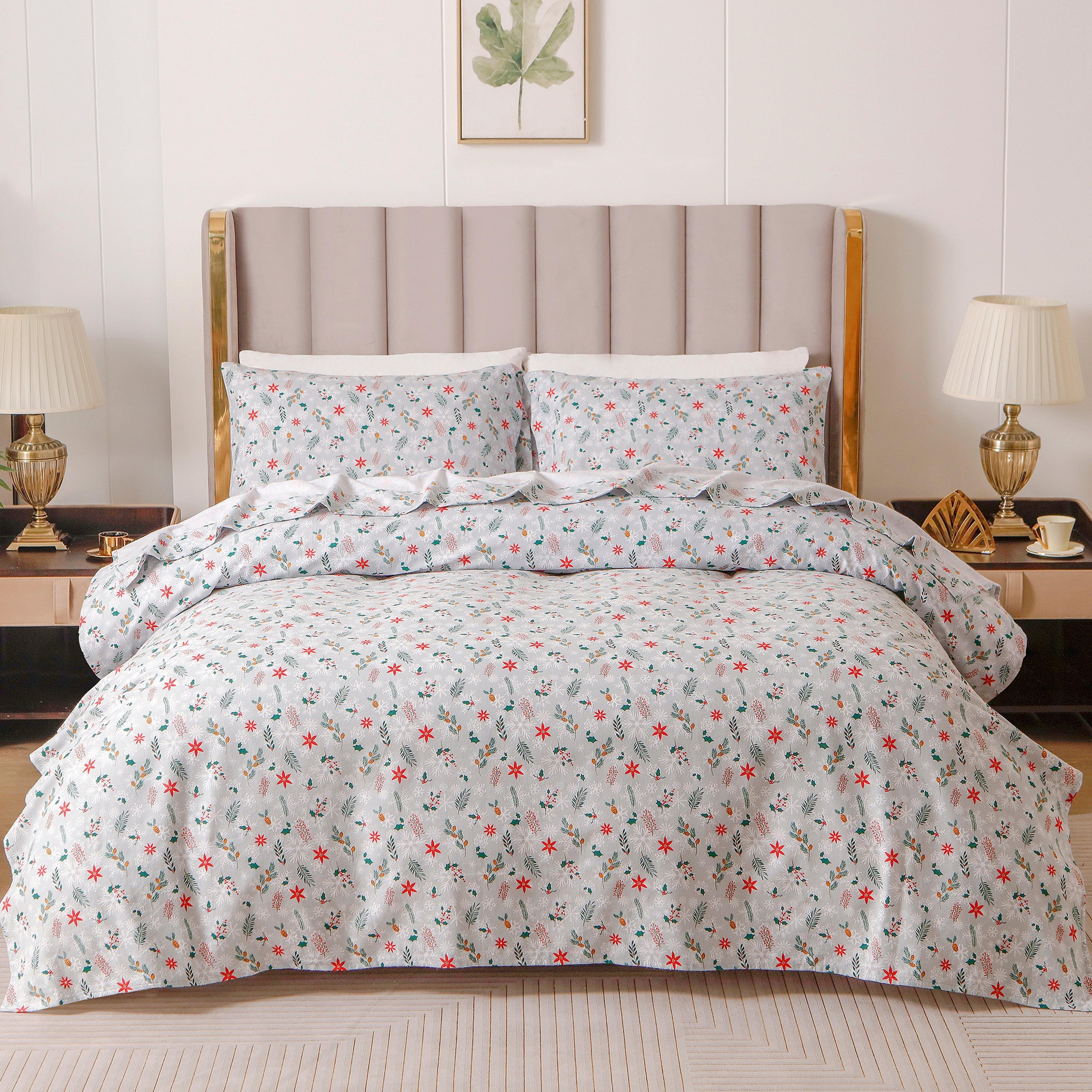 4-Piece Holiday Cotton Flannel Sheet Set - 100% Turkish Cotton