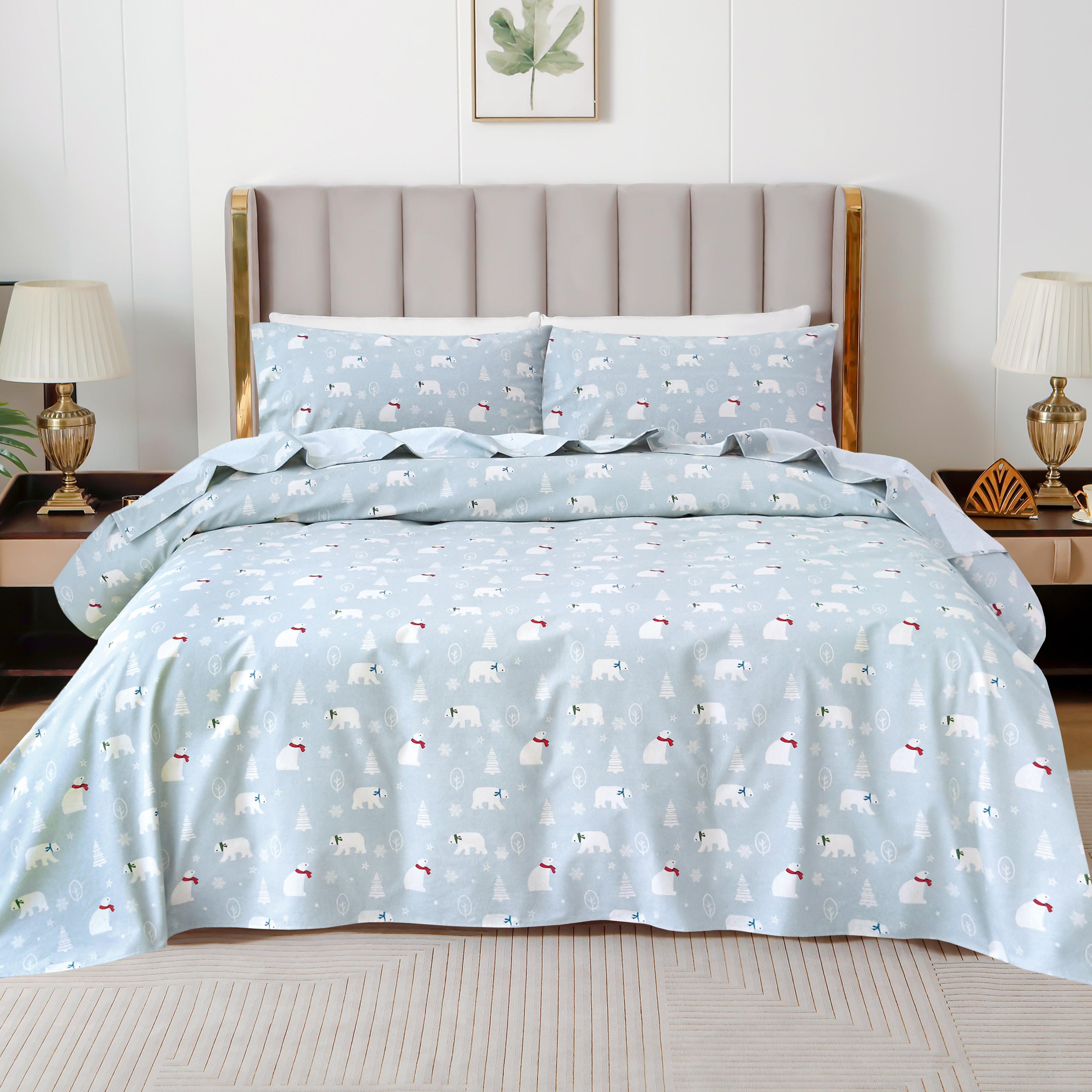 4-Piece Holiday Cotton Flannel Sheet Set - 100% Turkish Cotton