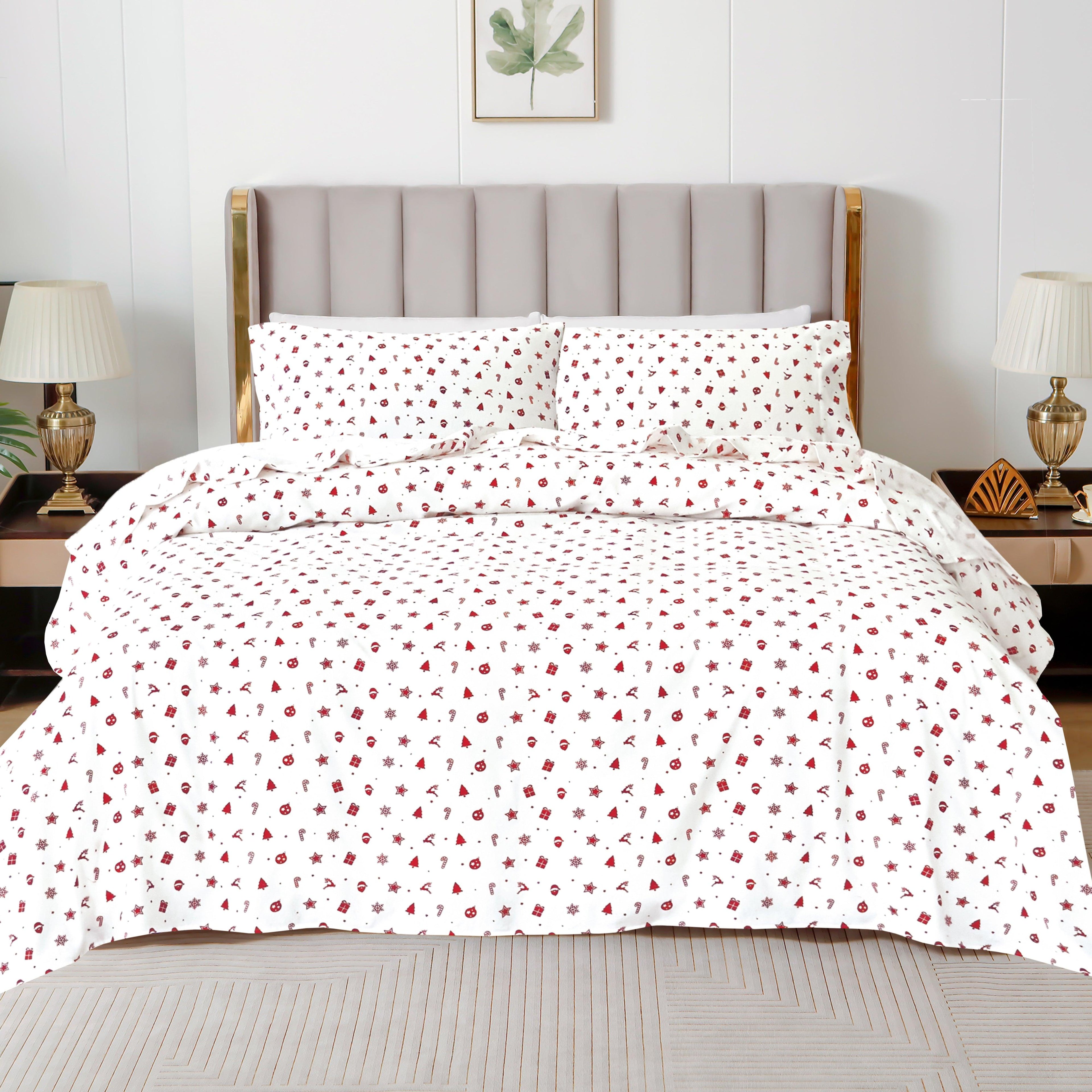 4-Piece Holiday Cotton Flannel Sheet Set - 100% Turkish Cotton