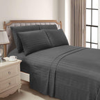6-Piece Dobby Stripe Printed Bed Sheet Set- Soft as a Hotel Premium Quality