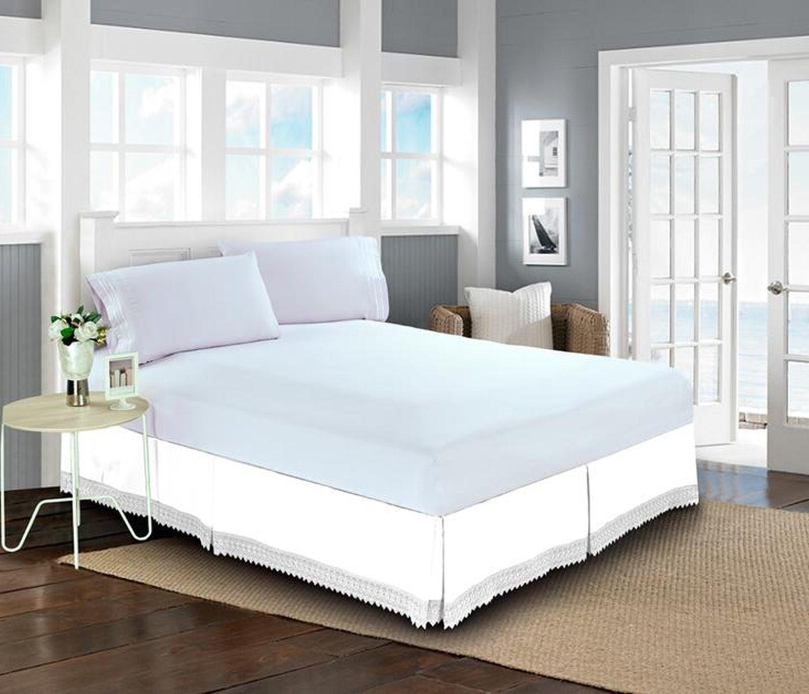 1-Piece Lace Fringe Bed Skirt - 15 inch Drop - Elevate your Bed