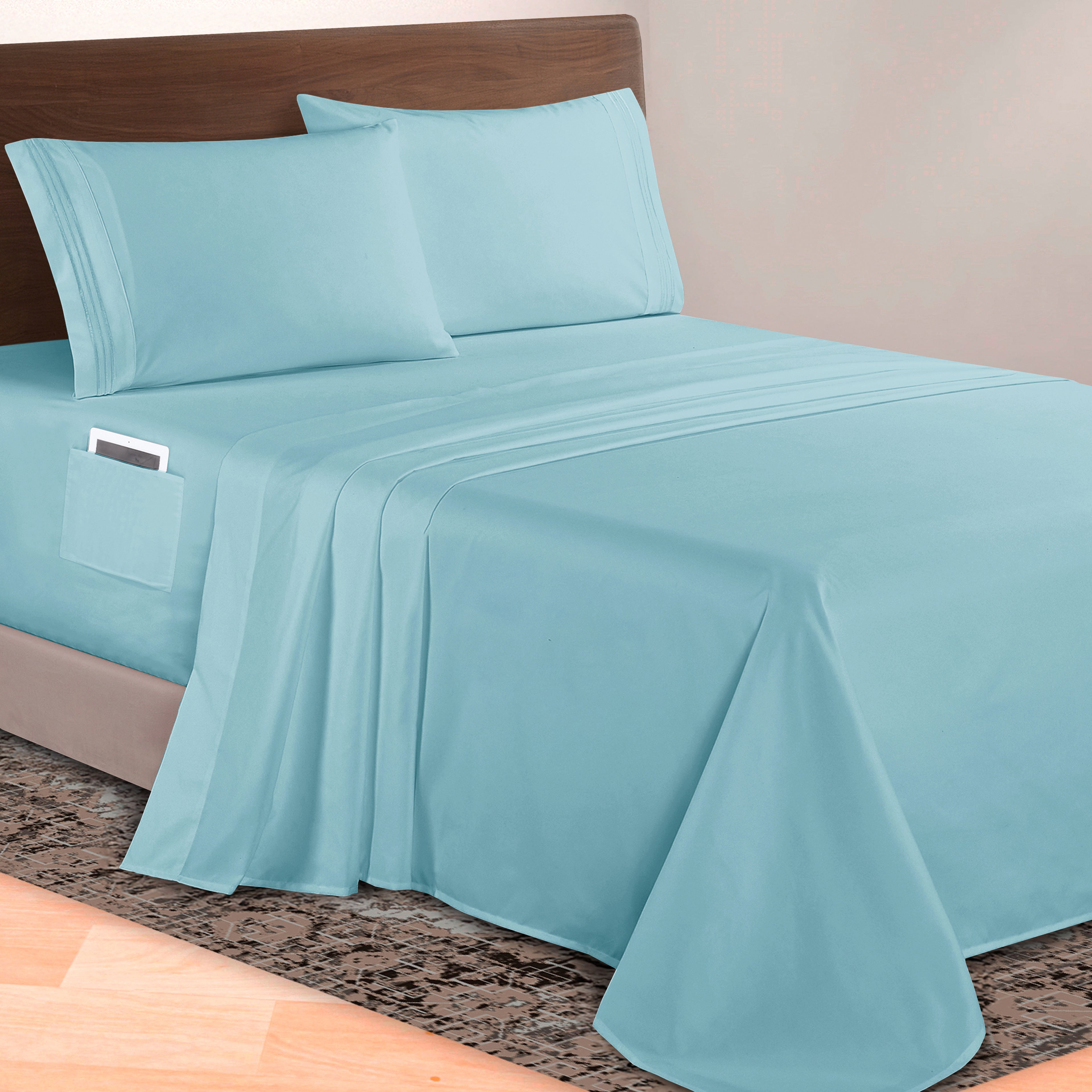 Extra deep 18-24 Inch Pocket 3 Line Embroidery, 4-Piece Sheet Set, Bright Shades