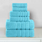 6-Piece Turkish Cotton 4 Lines Stripe Towel Set, 2 Washcloths, 2 Hand Towels and 2 Bath Towels