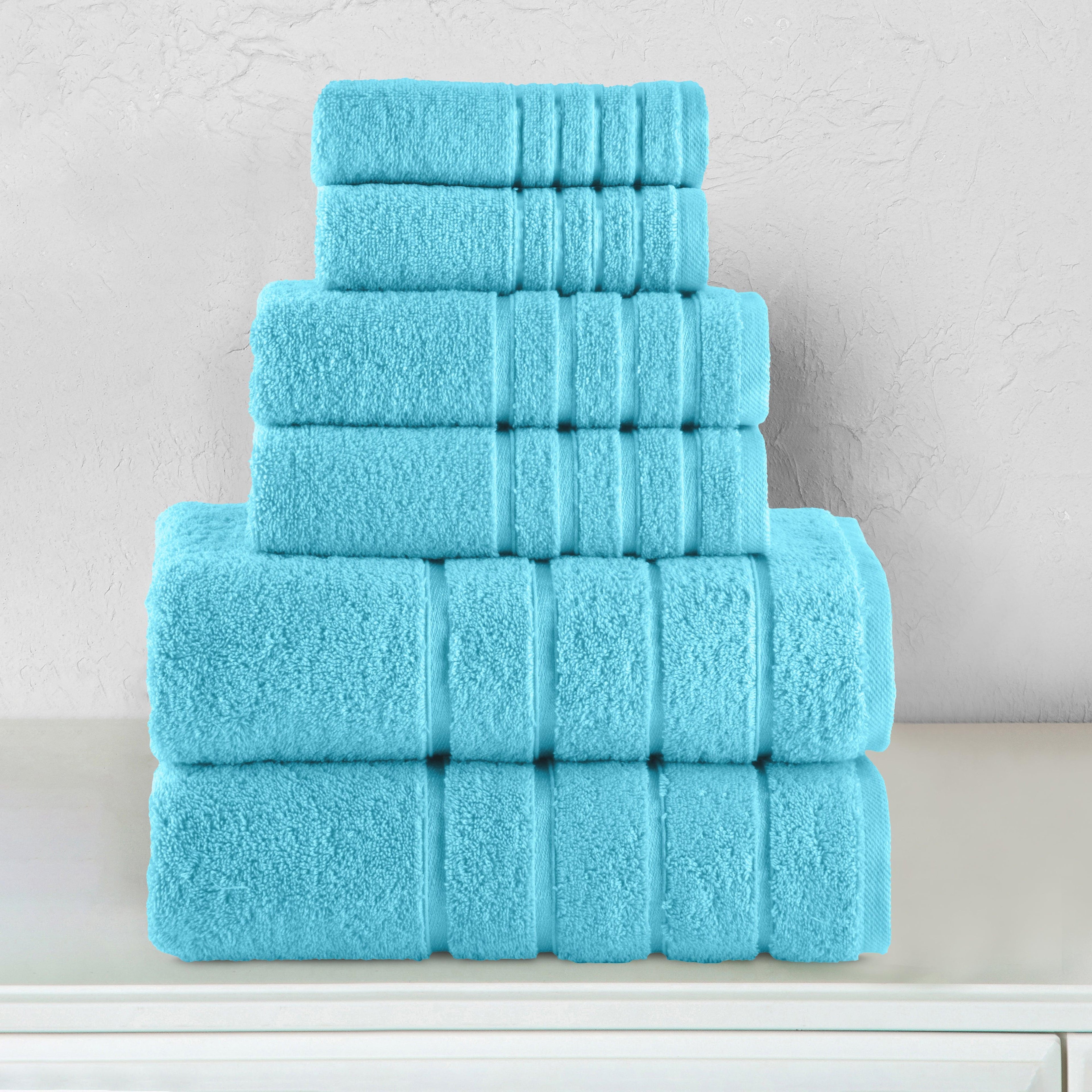 6-Piece Turkish Cotton 4 Lines Stripe Towel Set, 2 Washcloths, 2 Hand Towels and 2 Bath Towels
