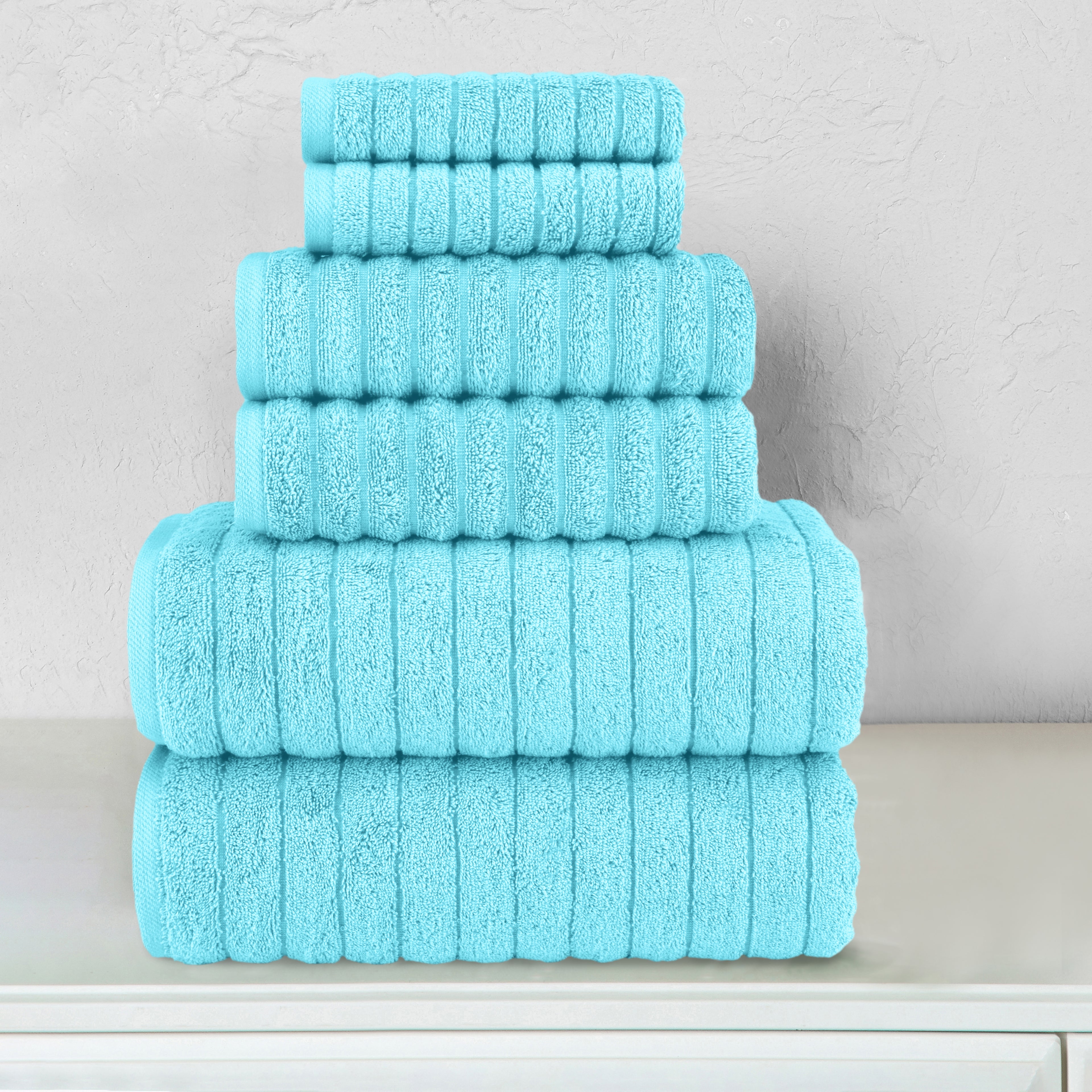 6-Piece Turkish Cotton Corduroy Towel Set, 2 Washcloths, 2 Hand Towels and 2 Bath Towels