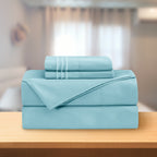 Essential Solid 3 Line Embroidery - Soft as a Hotel Premium Quality, 4-Piece Sheet Set, Bright Shades