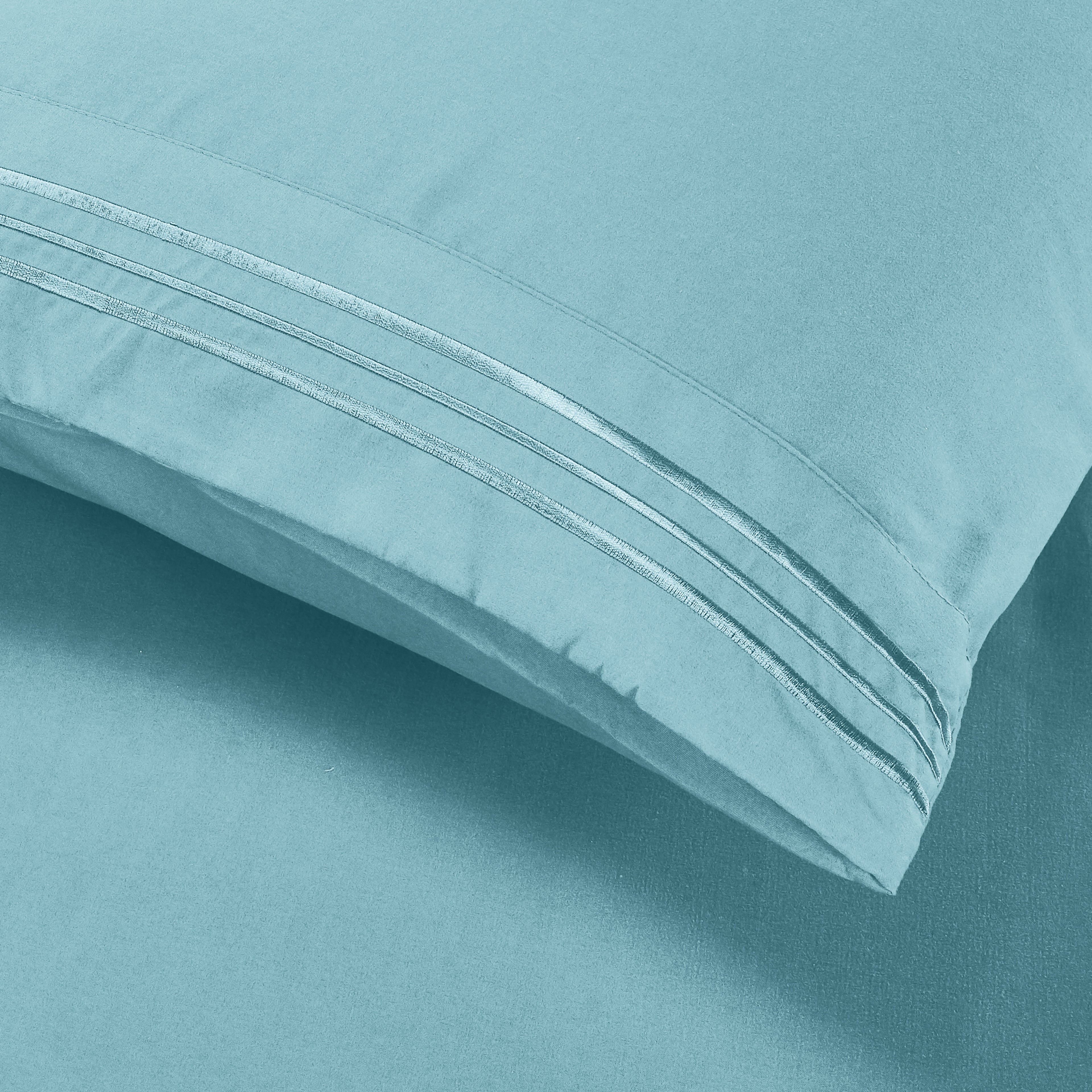 Essential Solid 3 Line Embroidery - Soft as a Hotel Premium Quality, 4-Piece Sheet Set, Bright Shades