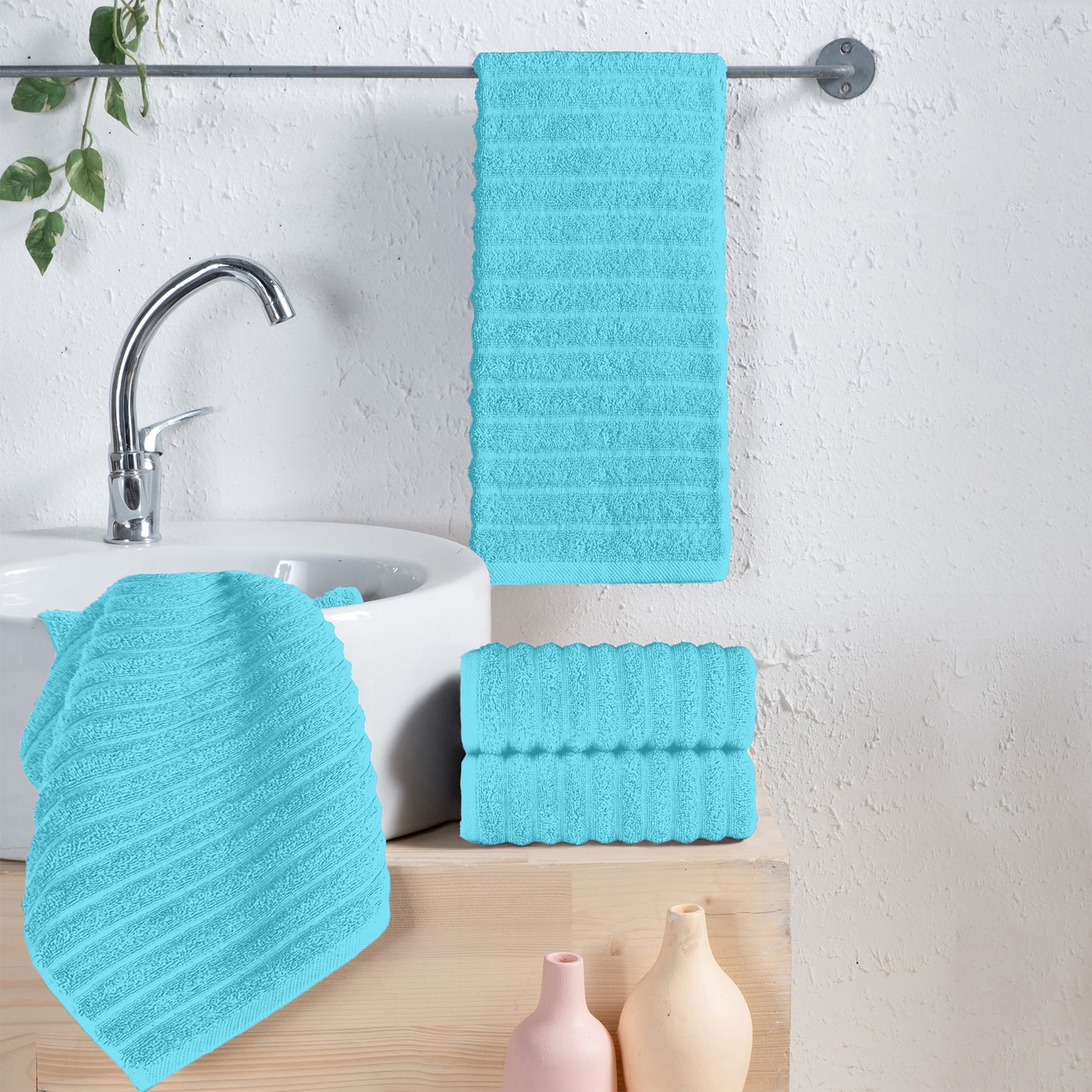 Elegant Comfort 4-Pack Premium Turkish Cotton Corduroy Stripe Hand Towel Set, 16 x 28 inch