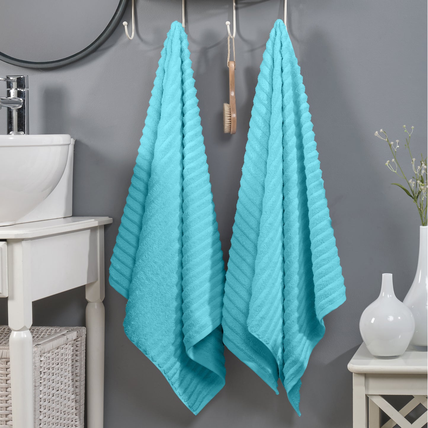 Elegant Comfort 2-Pack Premium Turkish Cotton Corduroy Stripe Bath Towel Set, 27 x 54 inch