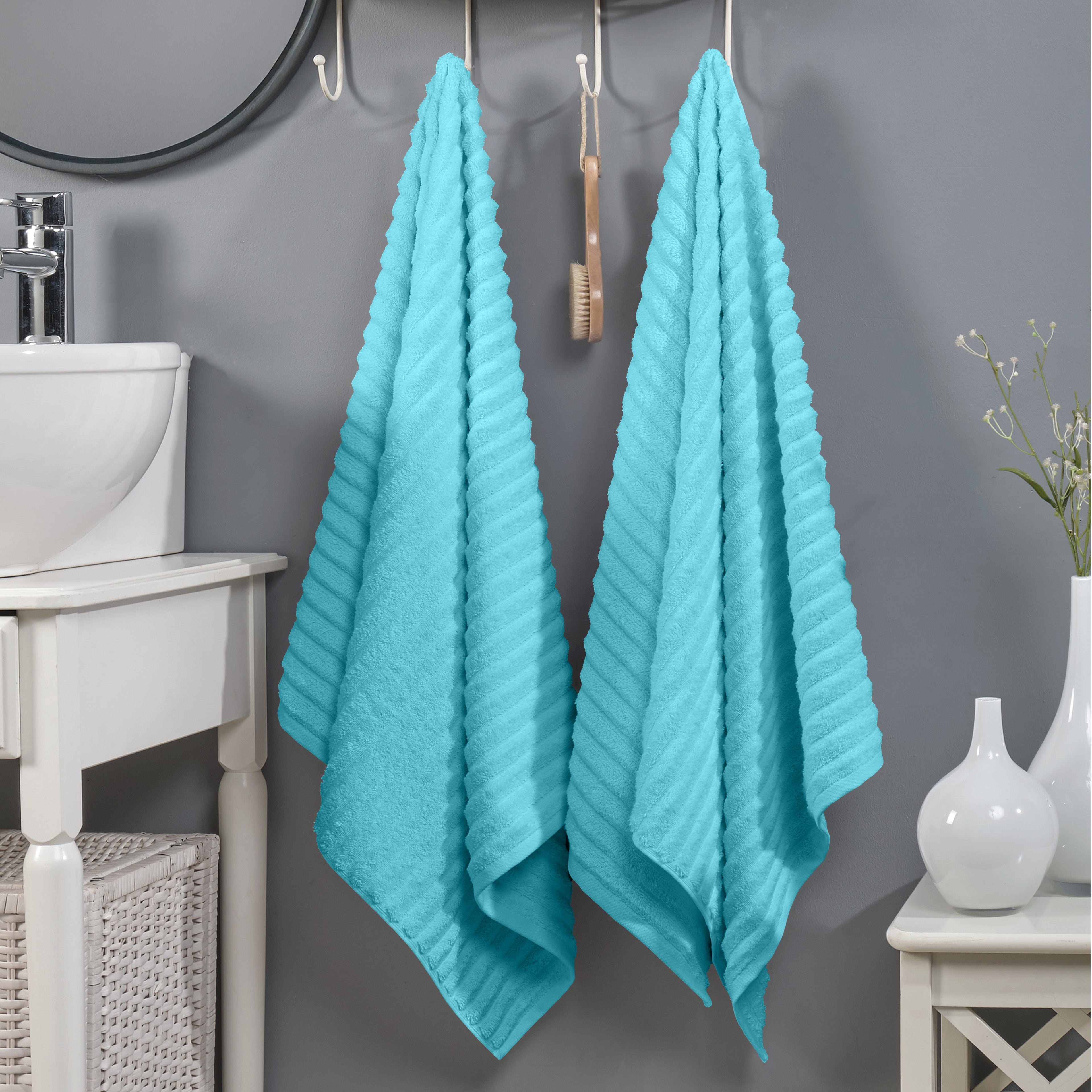 2-Pack Premium Turkish Cotton Corduroy Stripe Bath Towel Set, 27 x 54 inch