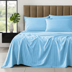 6-Piece Dobby Stripe Printed Bed Sheet Set- Soft as a Hotel Premium Quality